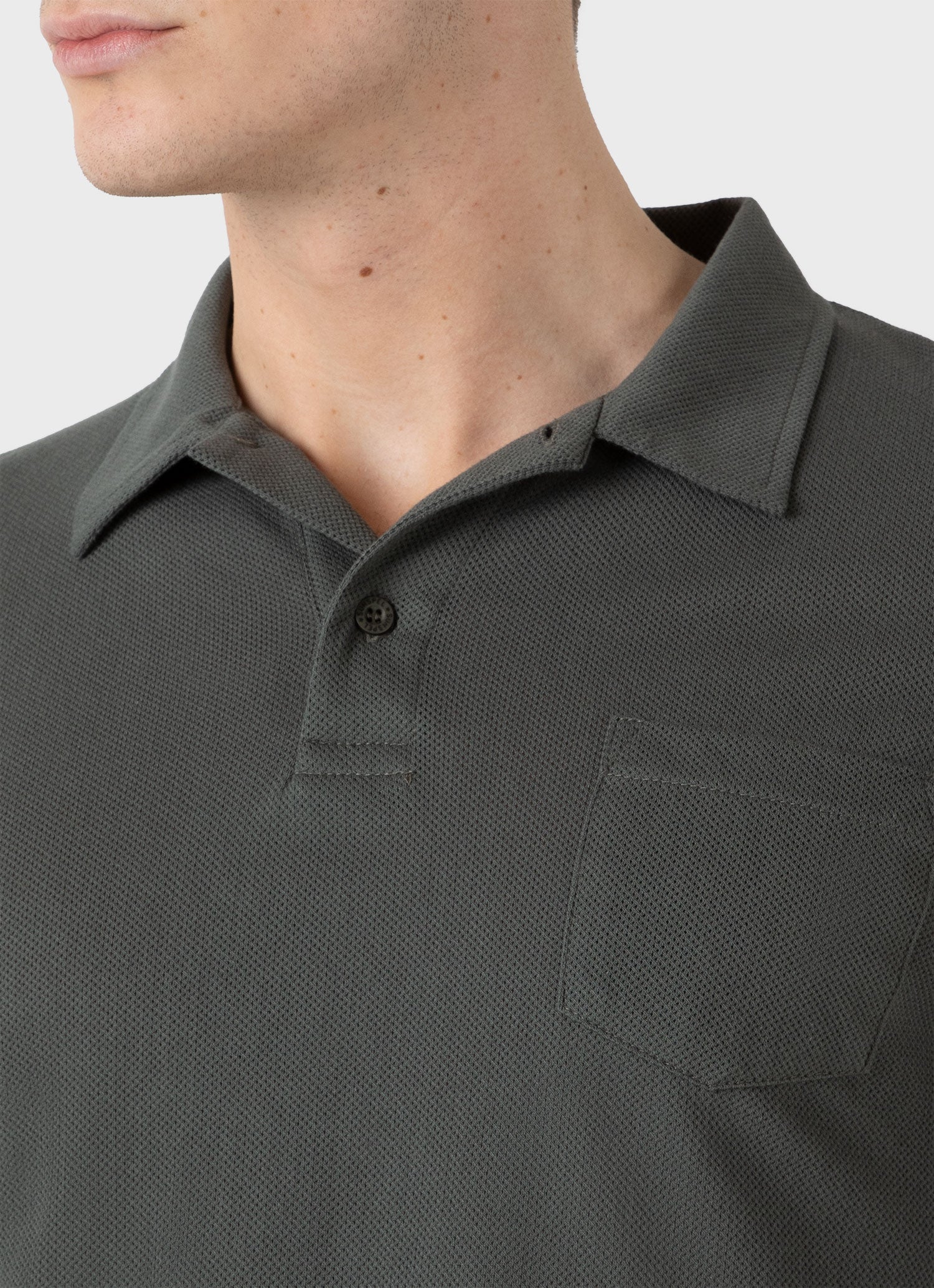 Men's Long Sleeve Riviera Polo Shirt in Drill Green - Image 6