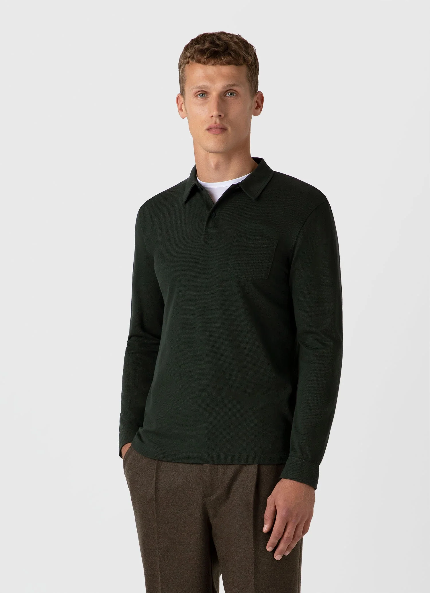 Men's Long Sleeve Riviera Polo Shirt in Holly Green - Image 2
