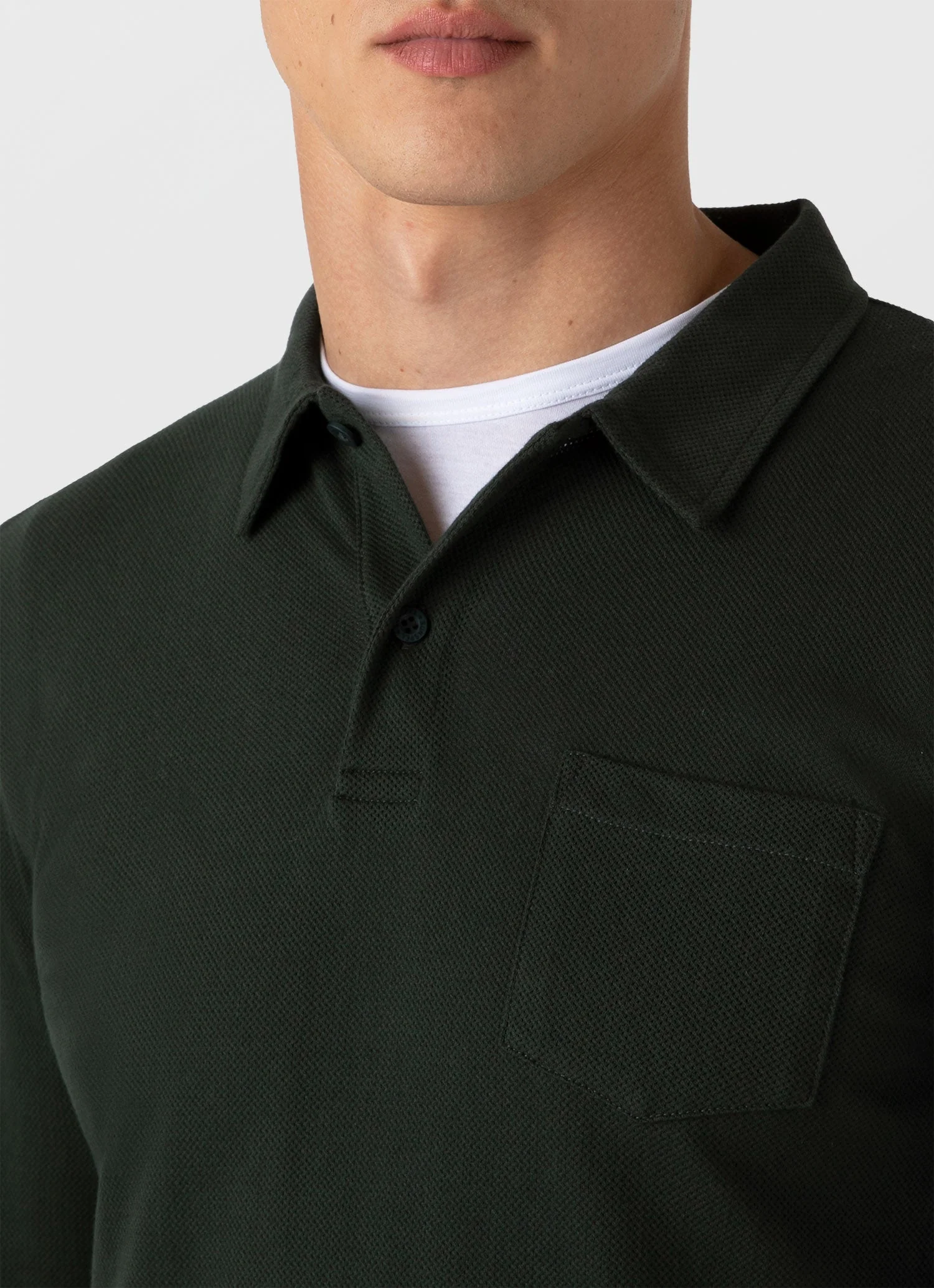 Men's Long Sleeve Riviera Polo Shirt in Holly Green - Image 6