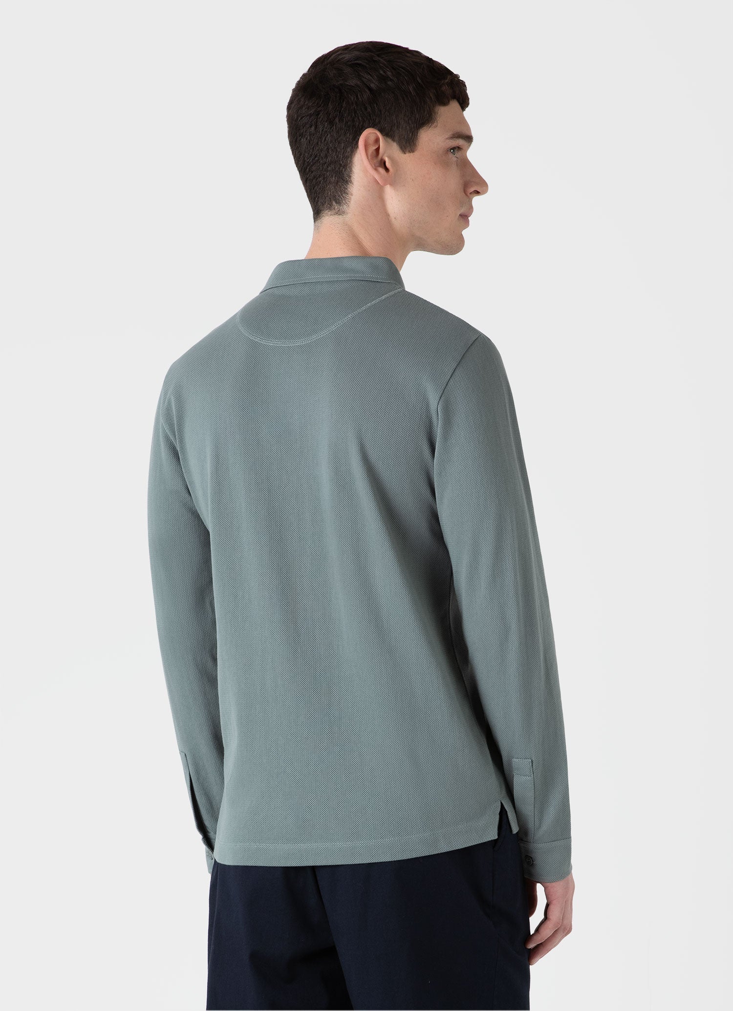 Men's Long Sleeve Riviera Polo Shirt in Smoke Green - Image 5