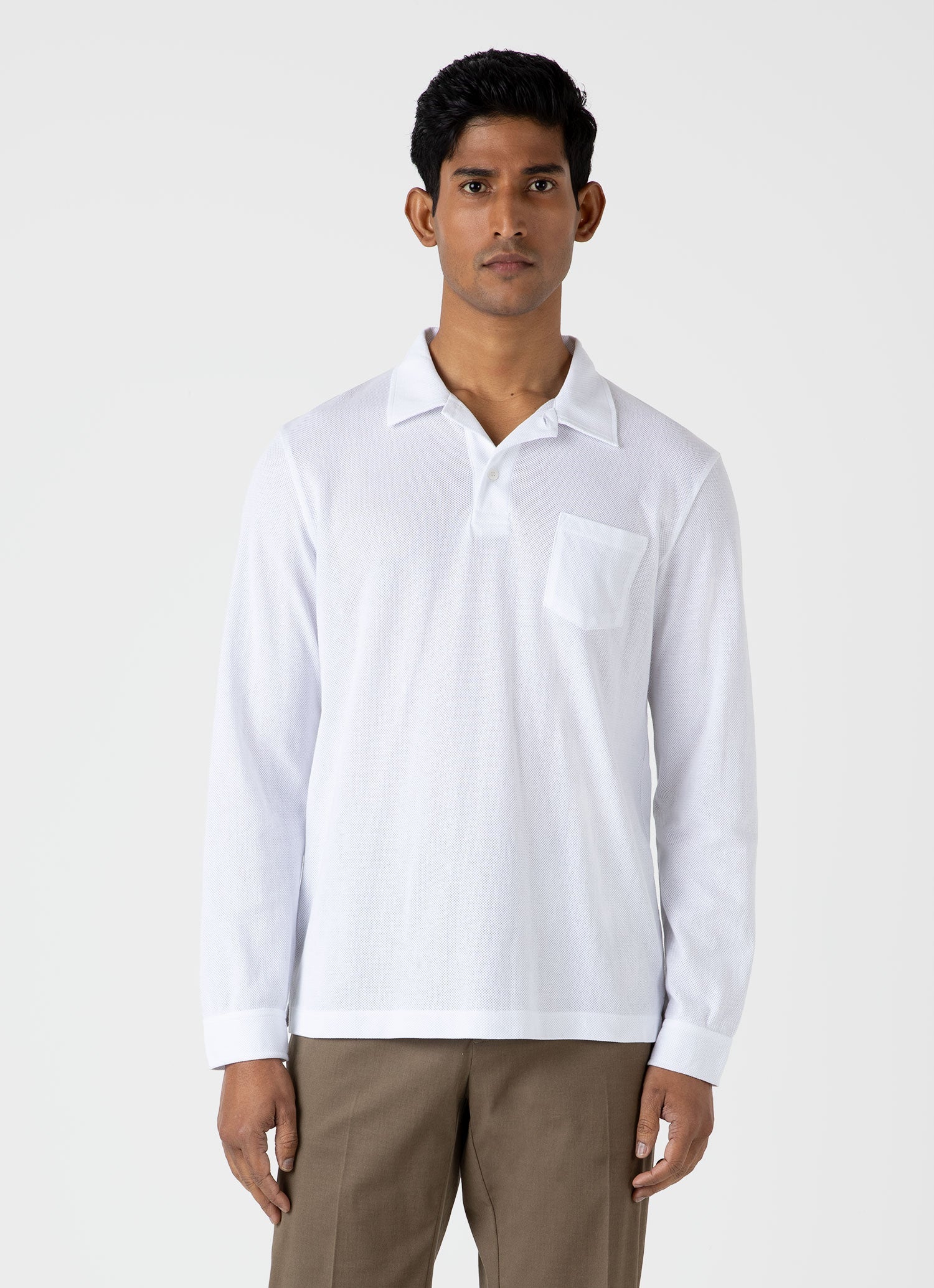 Men's Long Sleeve Riviera Polo Shirt in White - Image 2