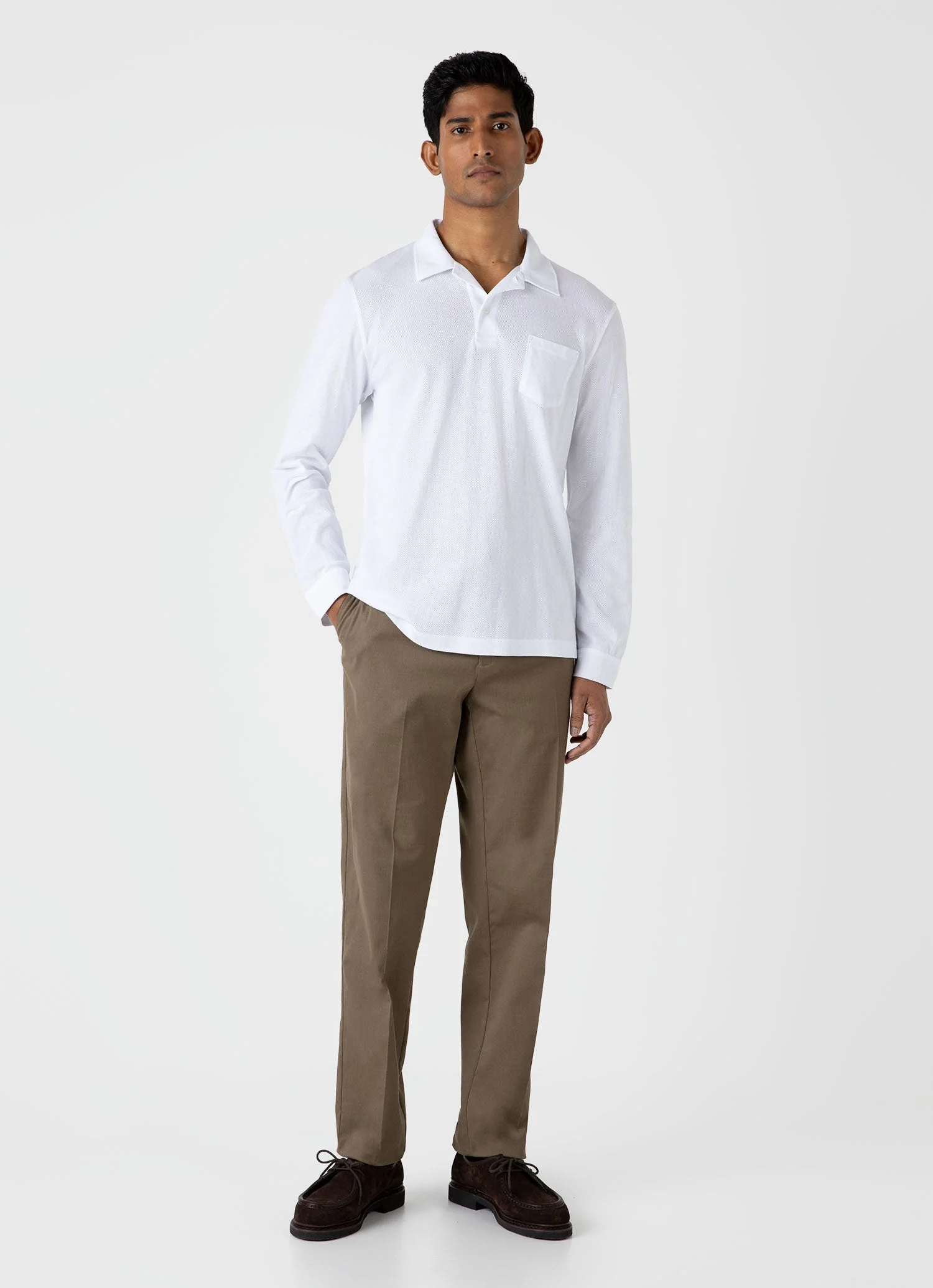 Men's Long Sleeve Riviera Polo Shirt in White - Image 3