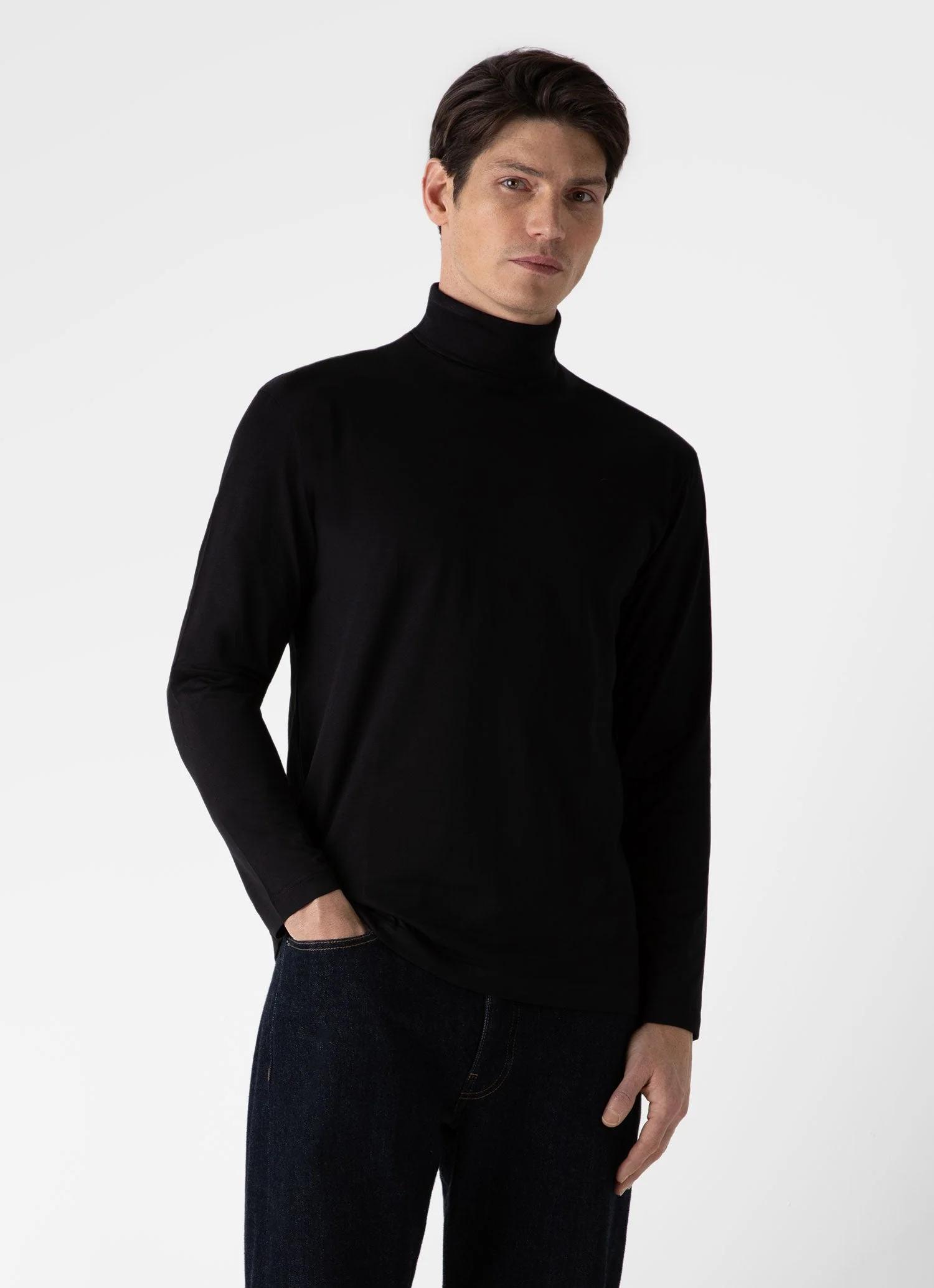 Men's Long Sleeve Roll Neck in Black - Image 2
