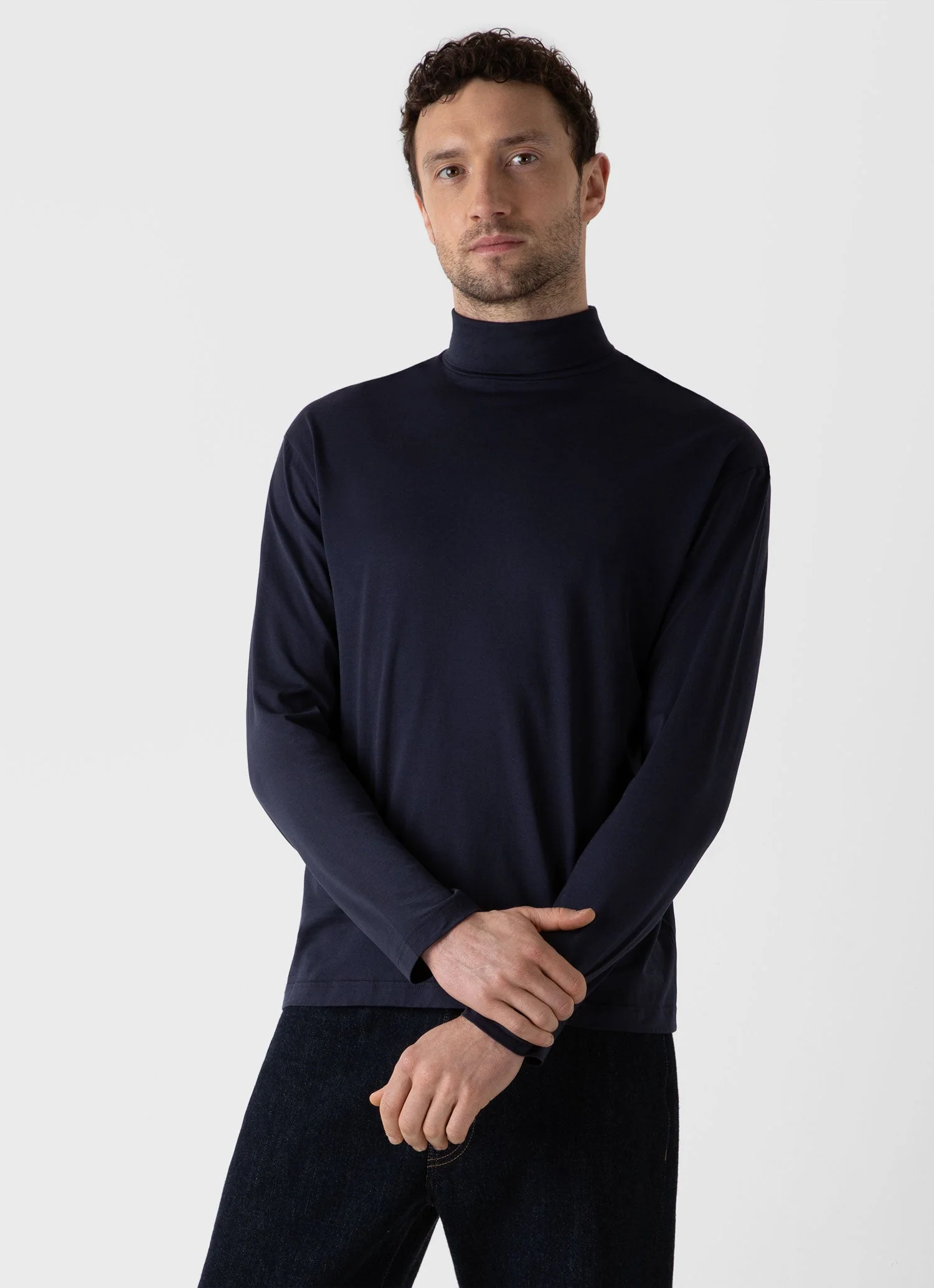Men's Long Sleeve Roll Neck in Navy - Image 2