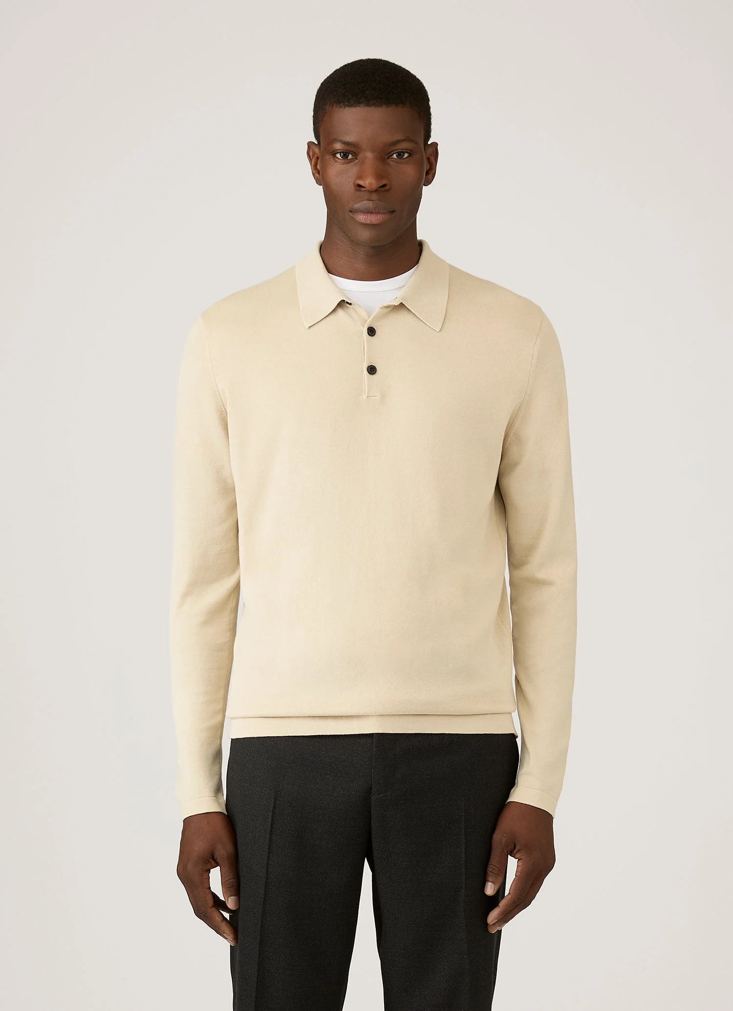Men's Long Sleeve Sea Island Cotton Knit Polo Shirt in Hazelwood - Image 2