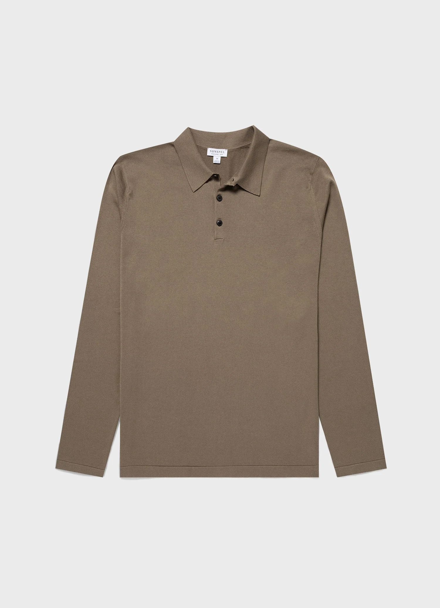 Men's Long Sleeve Sea Island Cotton Knit Polo Shirt in Dark Stone