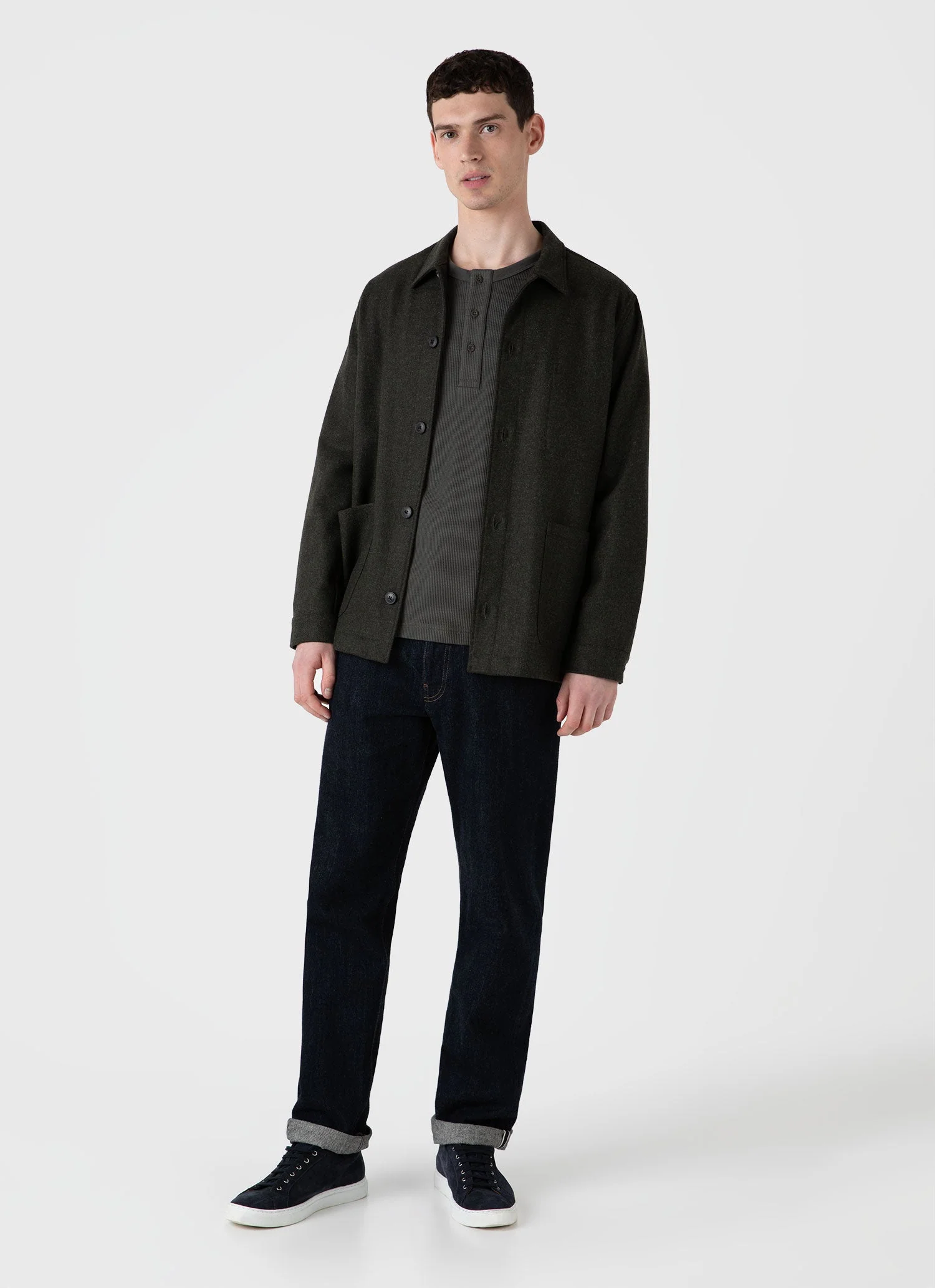 Men's Long Sleeve Waffle Henley in Drill Green - Image 3