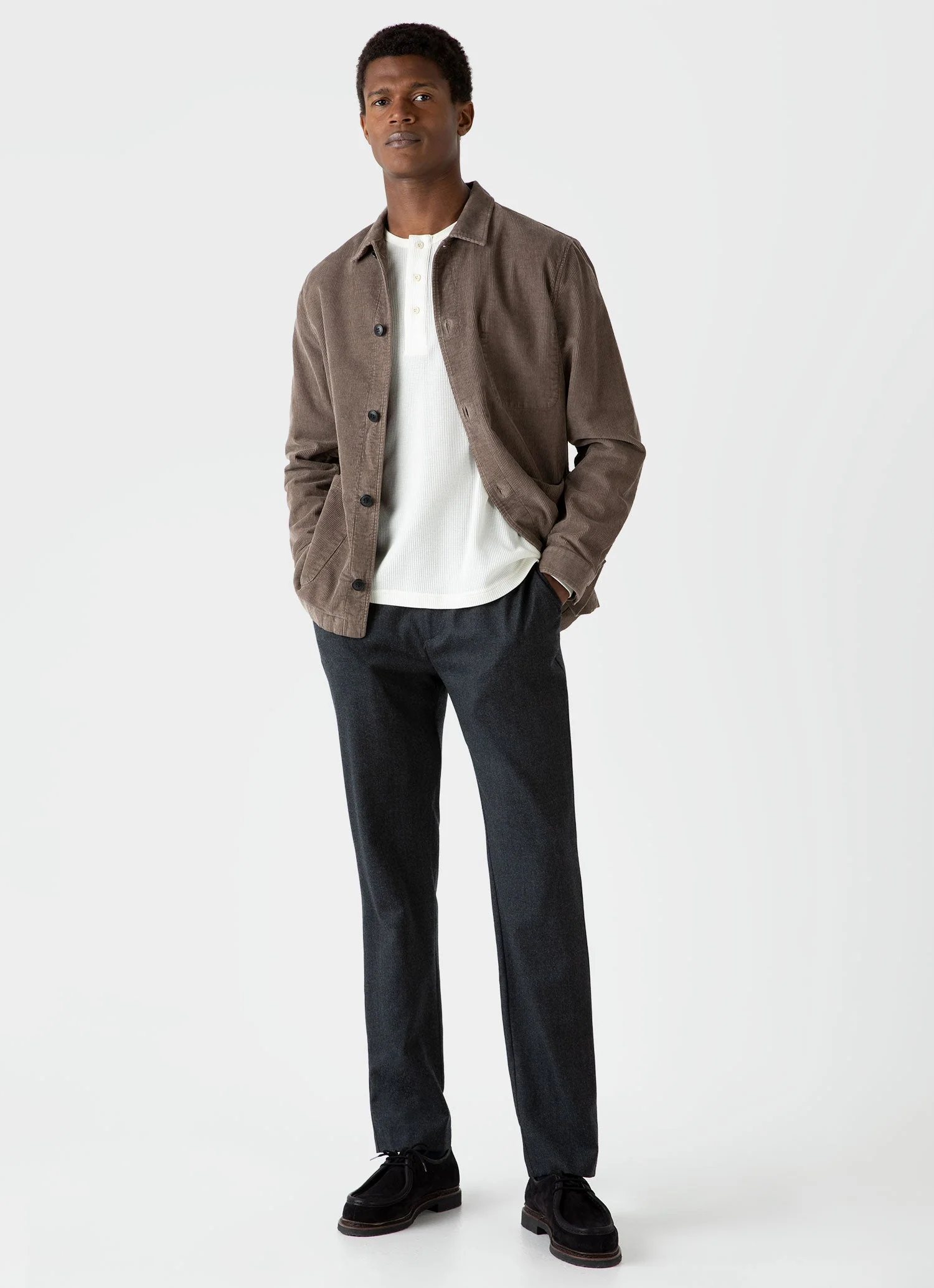Men's Long Sleeve Waffle Henley in Ecru - Image 3