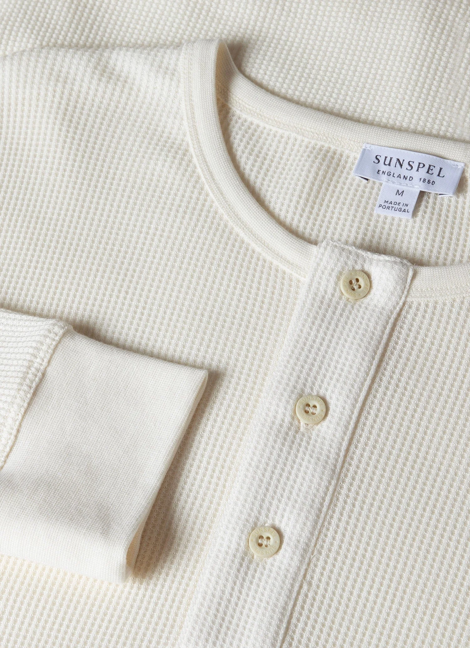 Men's Long Sleeve Waffle Henley in Ecru - Image 4