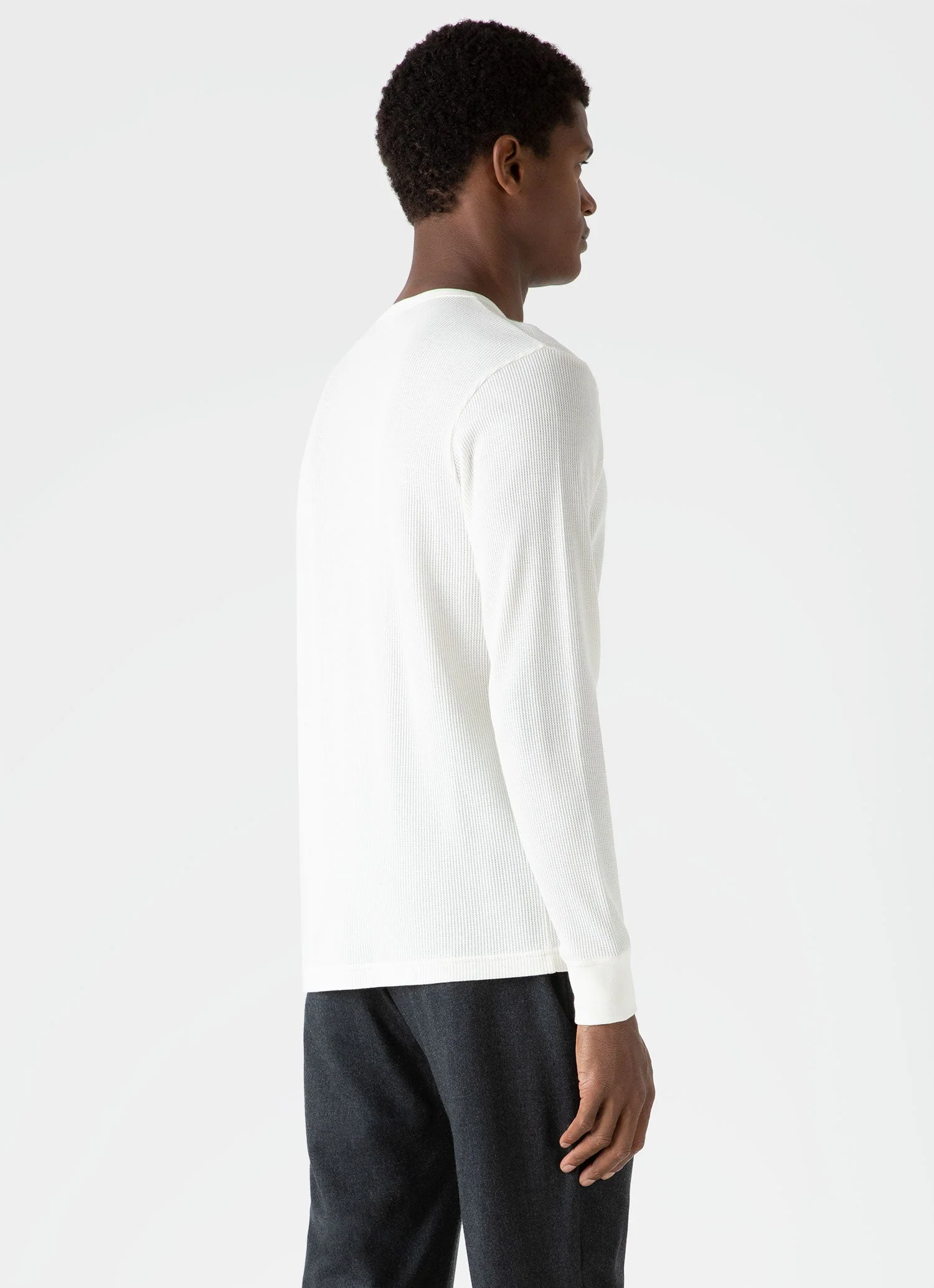 Men's Long Sleeve Waffle Henley in Ecru - Image 5