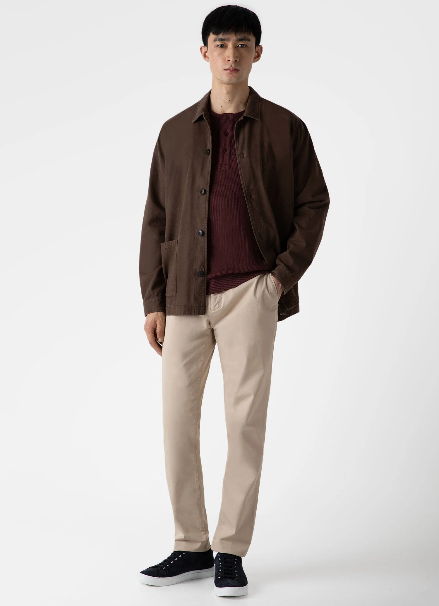 Men's Long Sleeve Waffle Henley in Maroon - Image 3