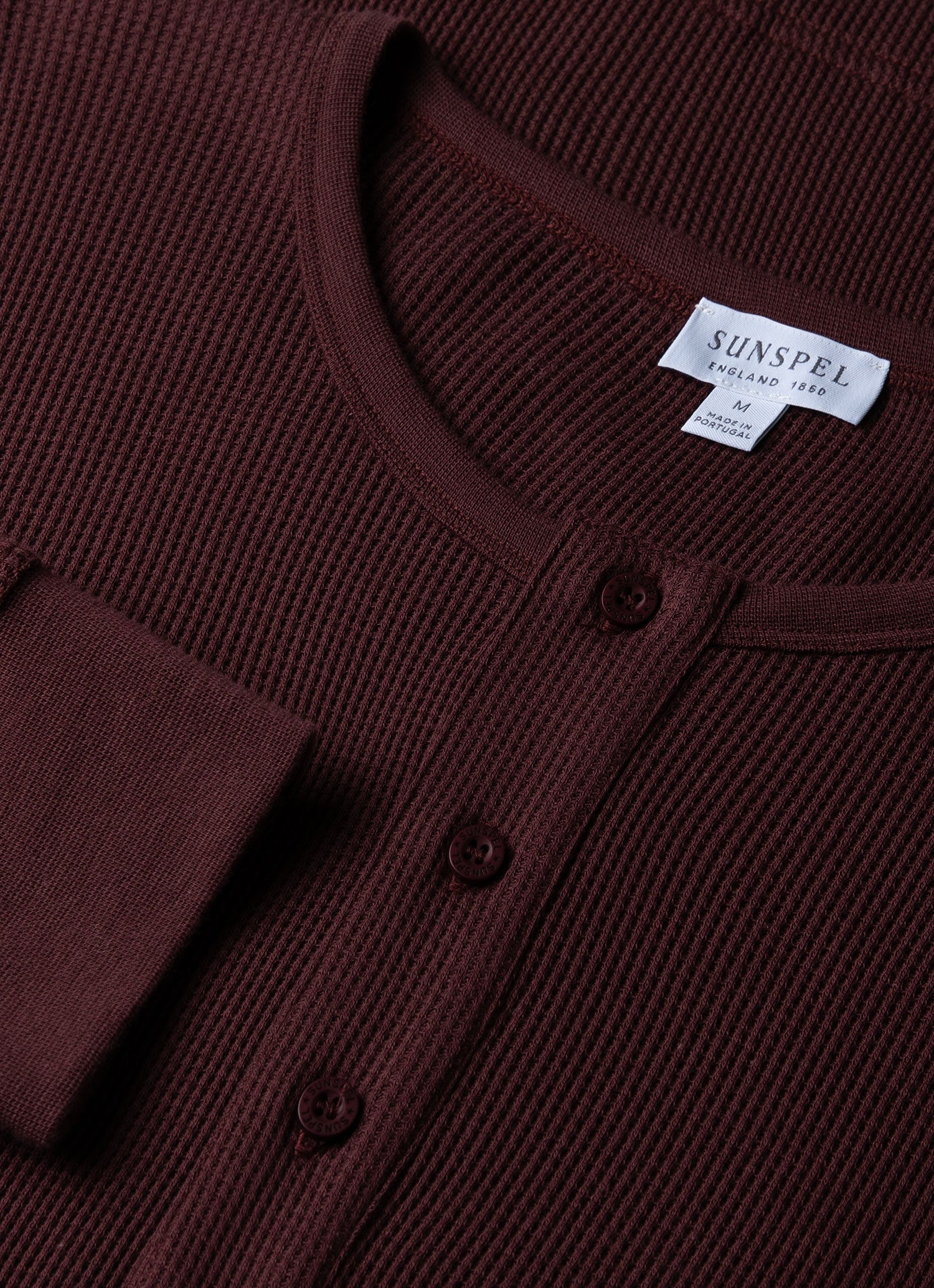 Men's Long Sleeve Waffle Henley in Maroon - Image 4