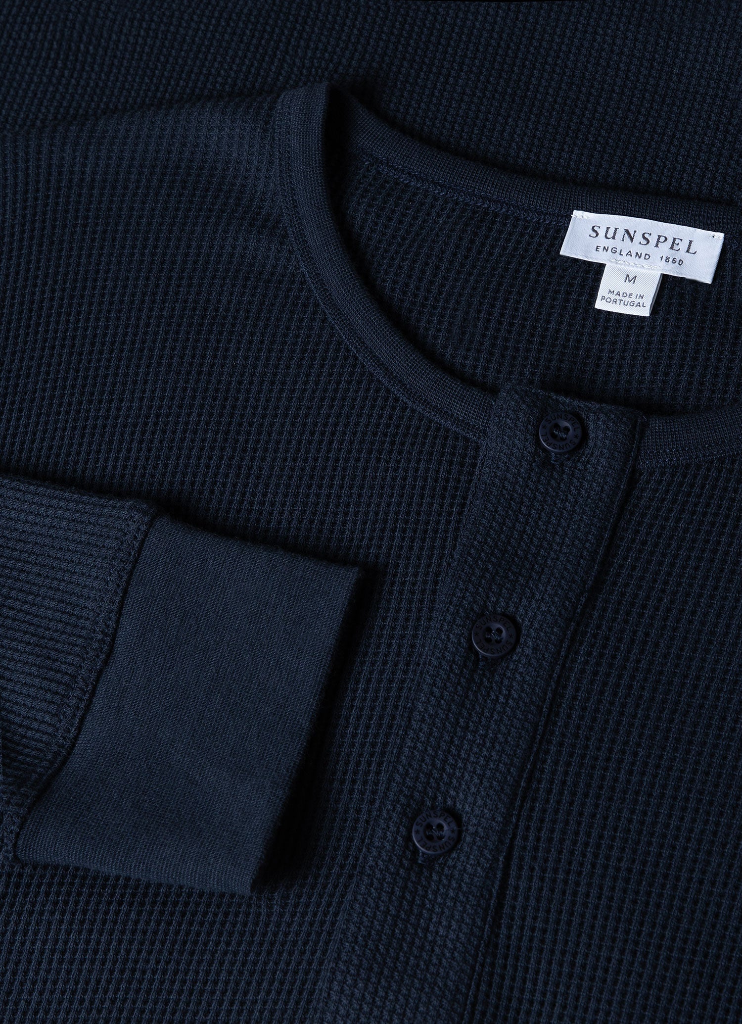 Men's Long Sleeve Waffle Henley in Navy - Image 4