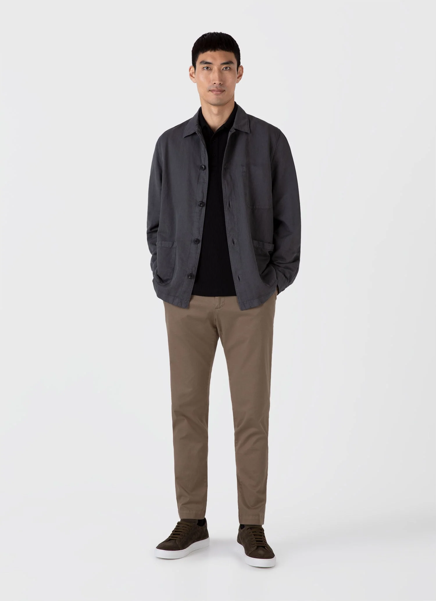 Men's Long Sleeve Waffle Polo Shirt in Black - Image 3