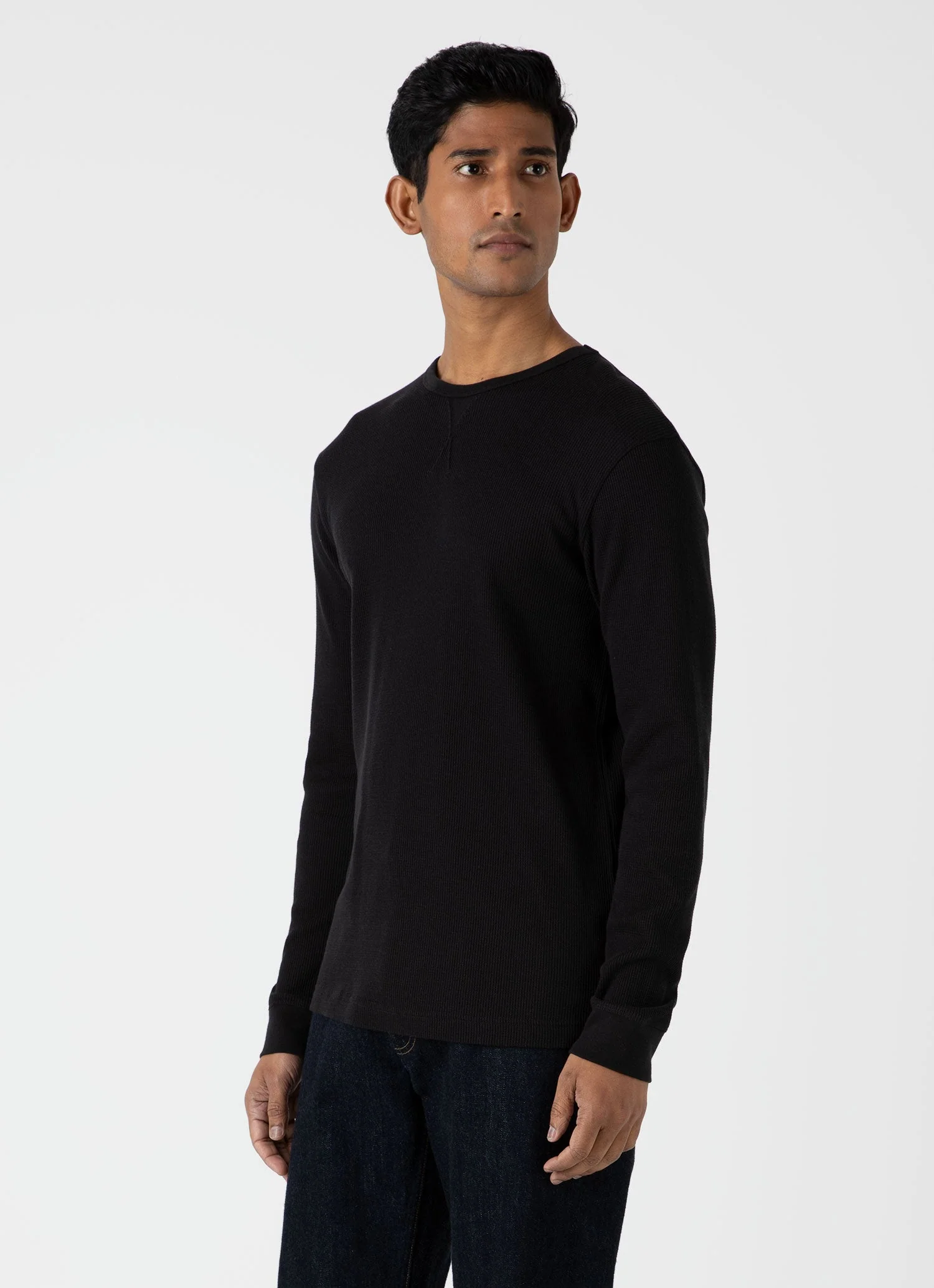 Men's Long Sleeve Waffle T-shirt in Black - Image 2