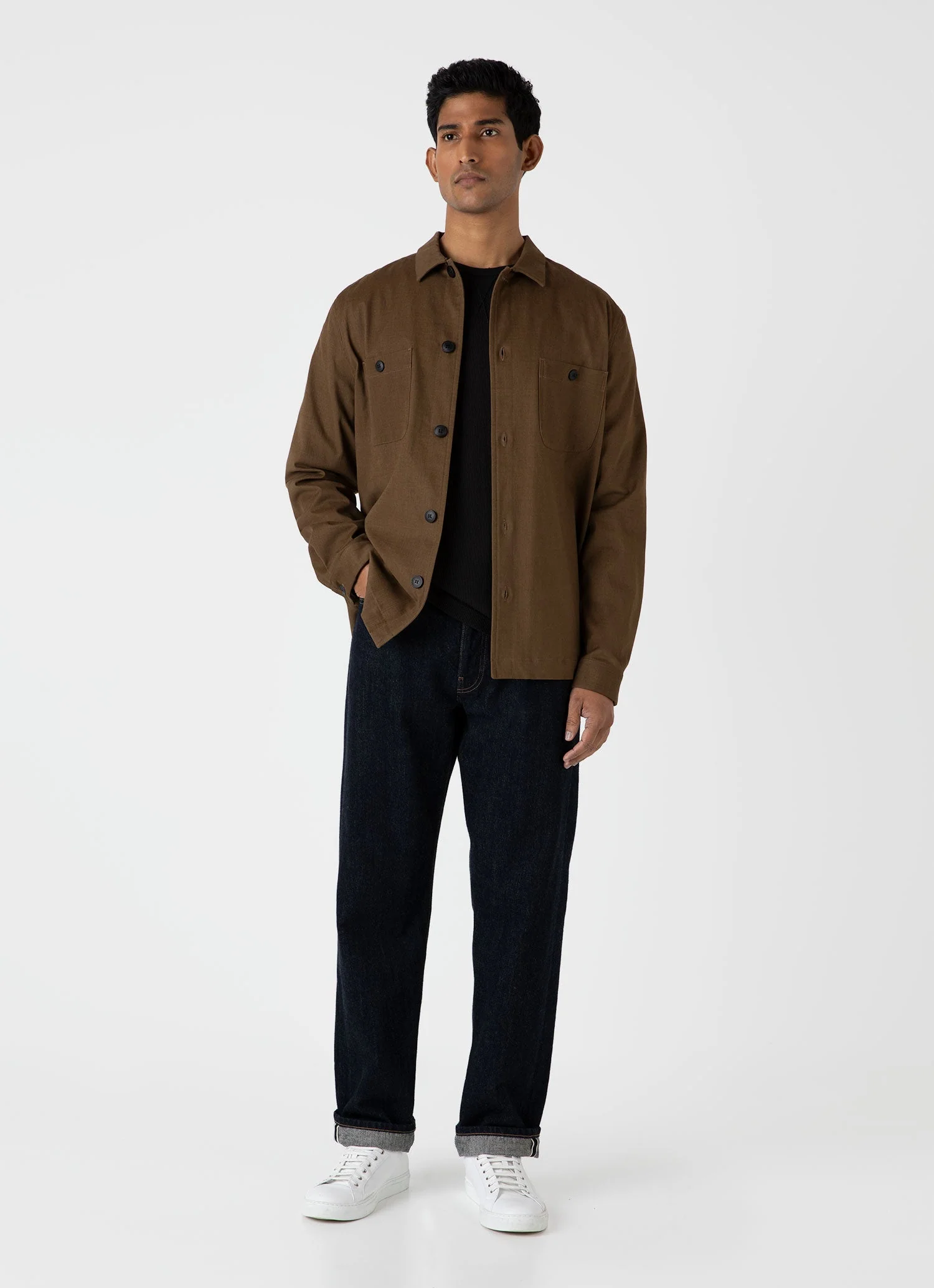 Men's Long Sleeve Waffle T-shirt in Black - Image 3