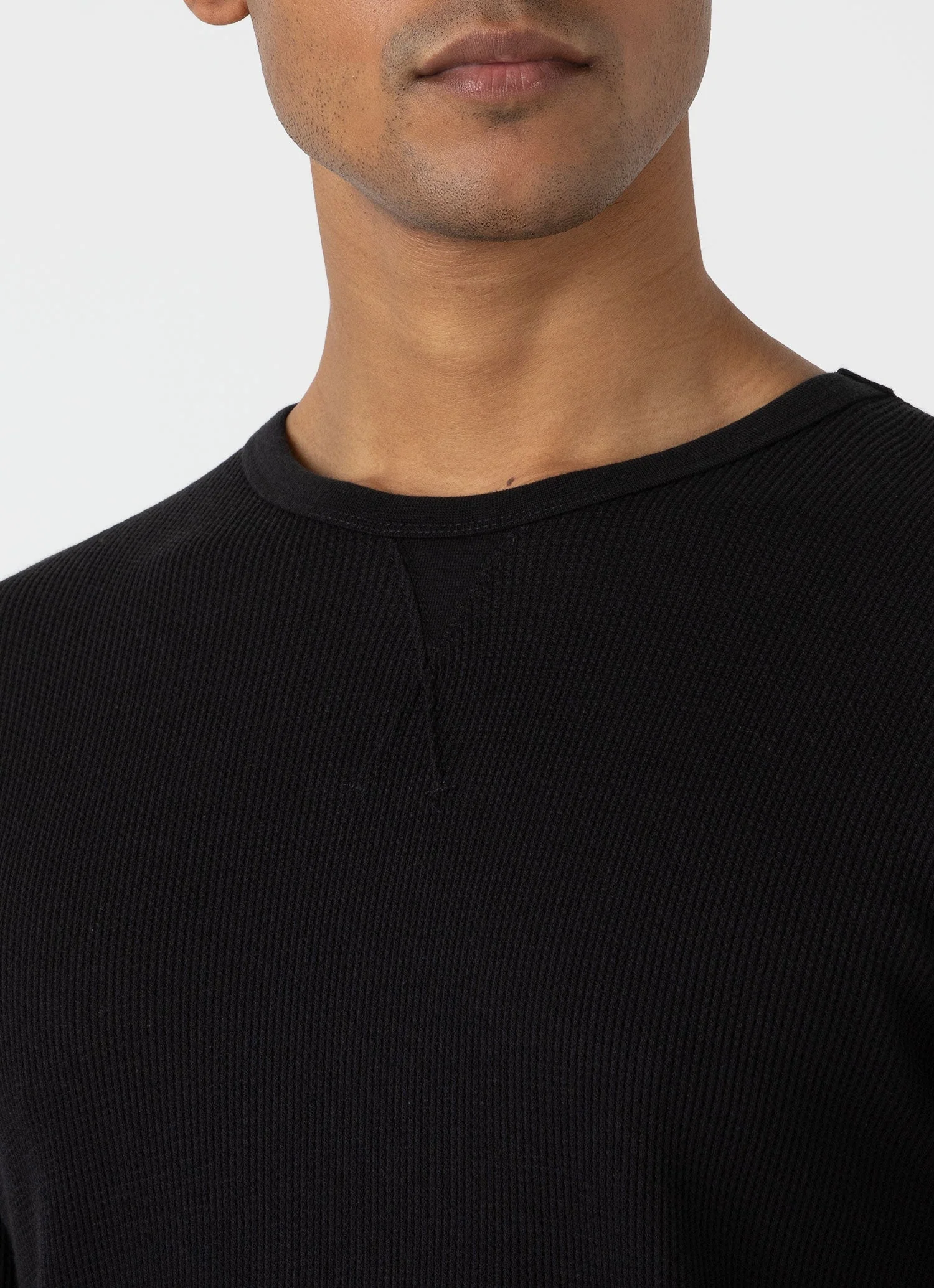 Men's Long Sleeve Waffle T-shirt in Black - Image 5