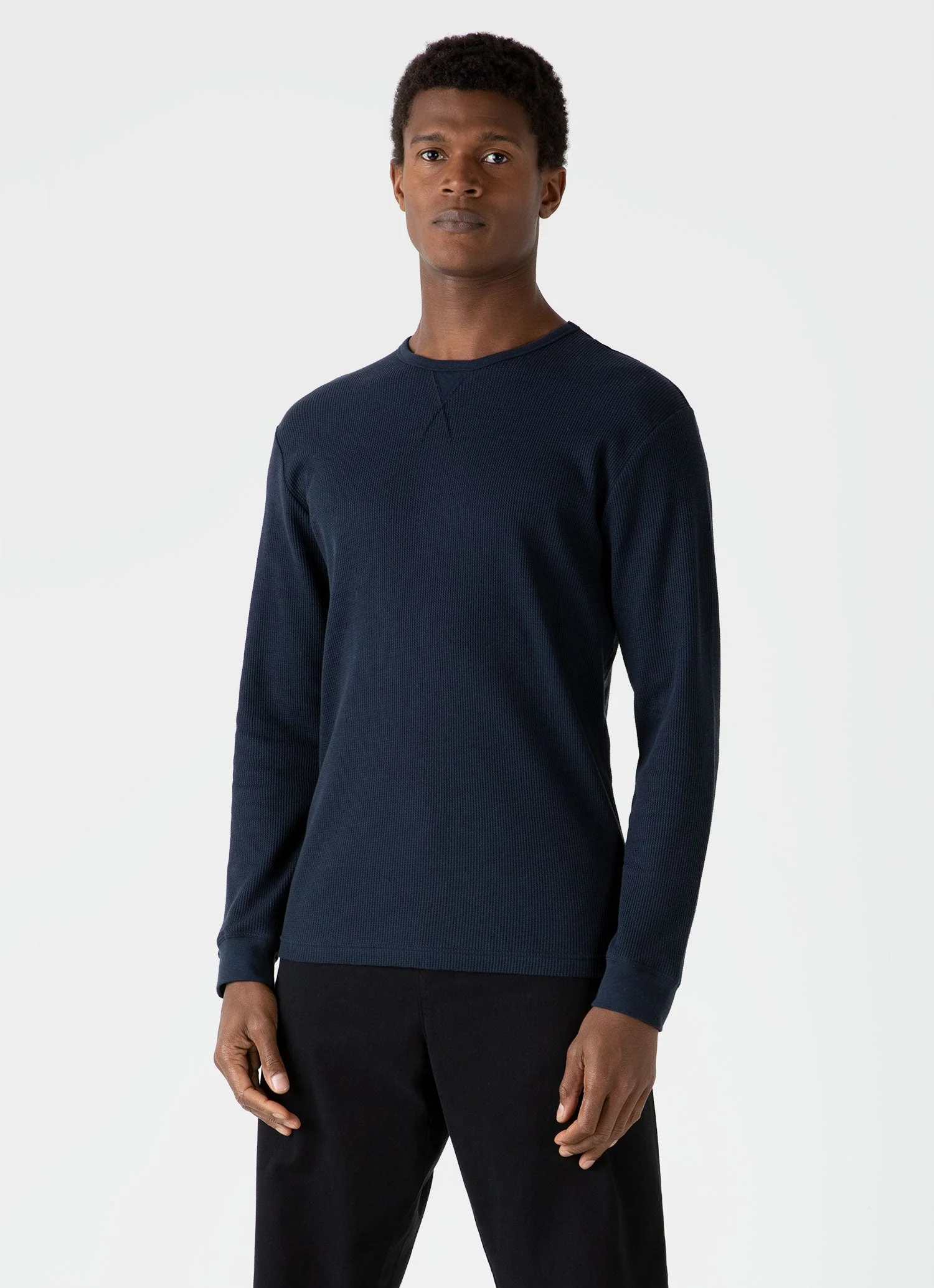 Men's Long Sleeve Waffle T-shirt in Navy - Image 2