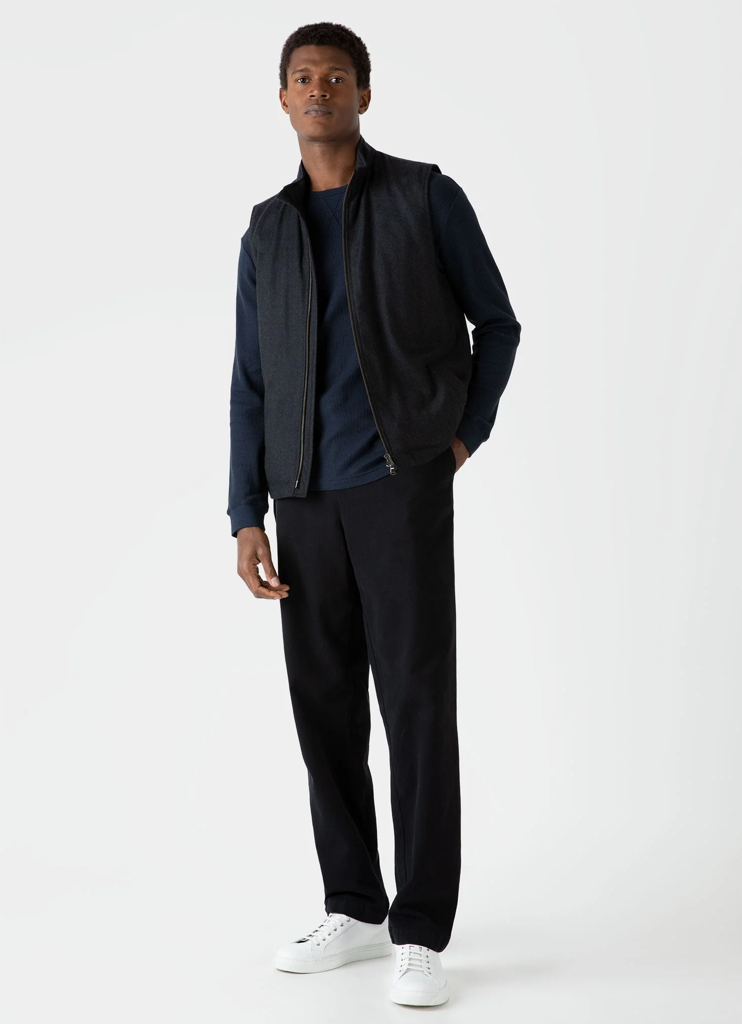 Men's Long Sleeve Waffle T-shirt in Navy - Image 3