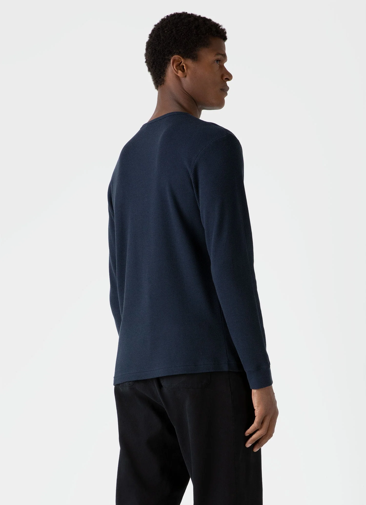 Men's Long Sleeve Waffle T-shirt in Navy - Image 4