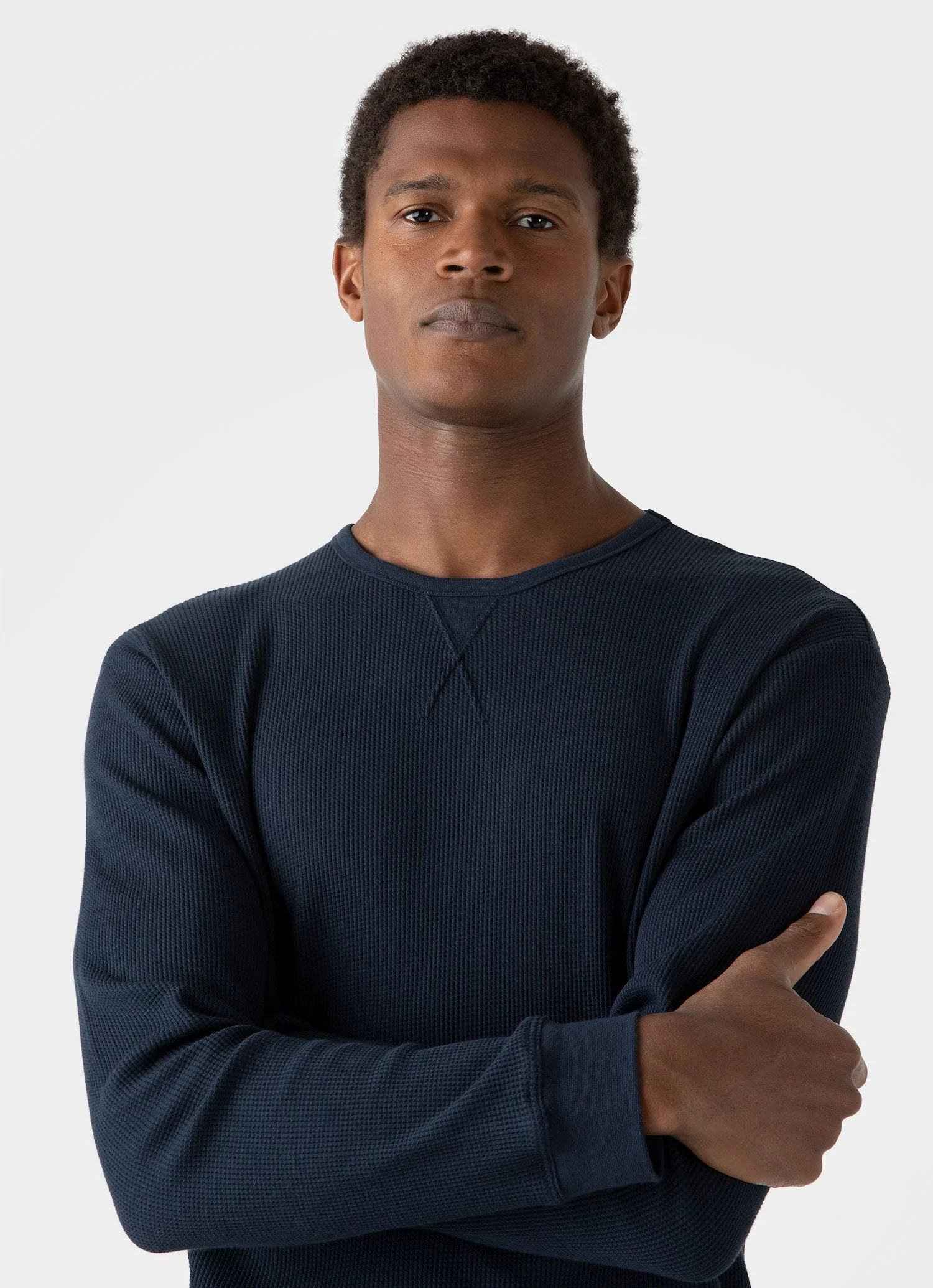Men's Long Sleeve Waffle T-shirt in Navy - Image 5