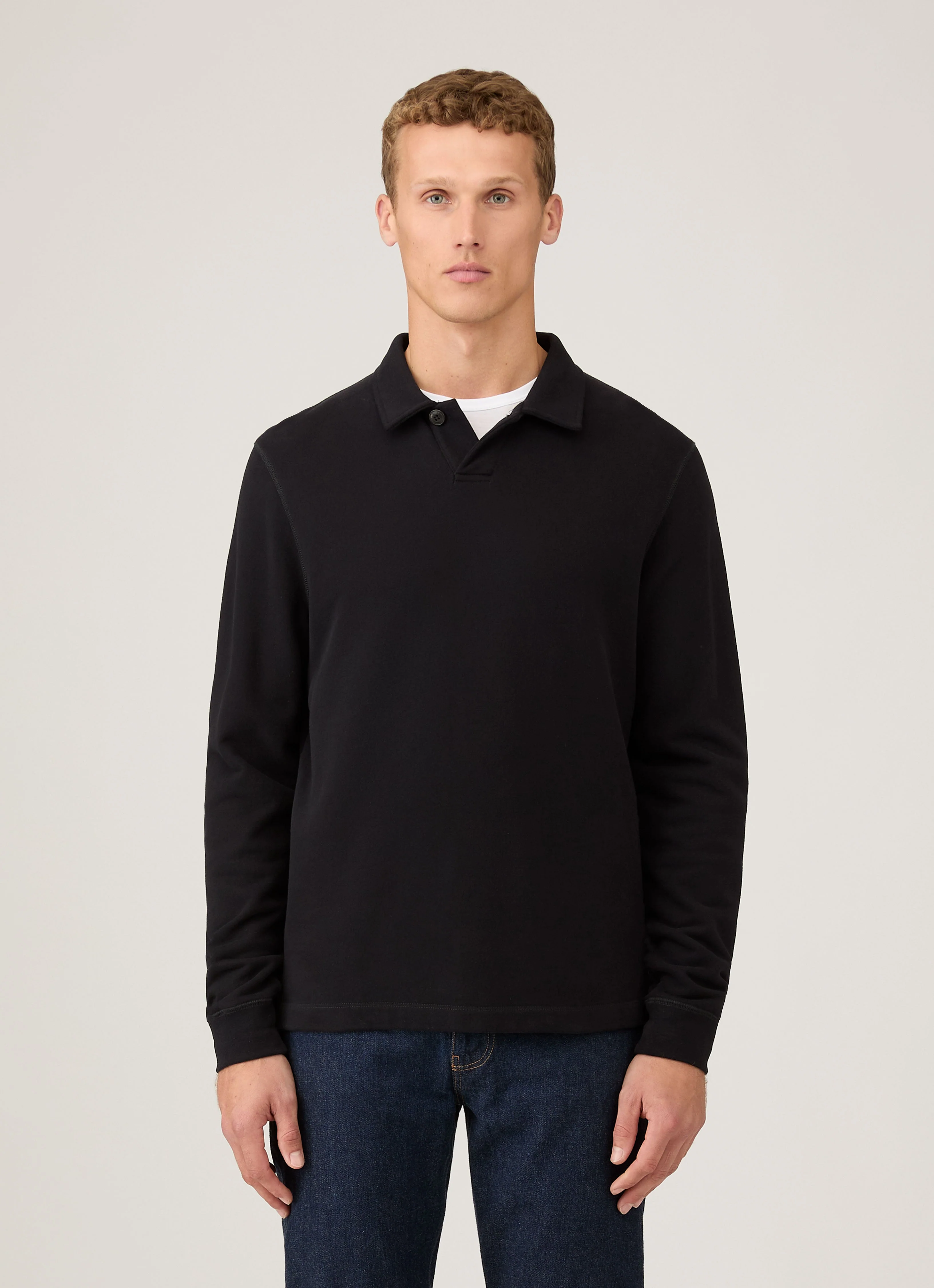 Men's Loopback Polo Sweatshirt in Black - Image 2