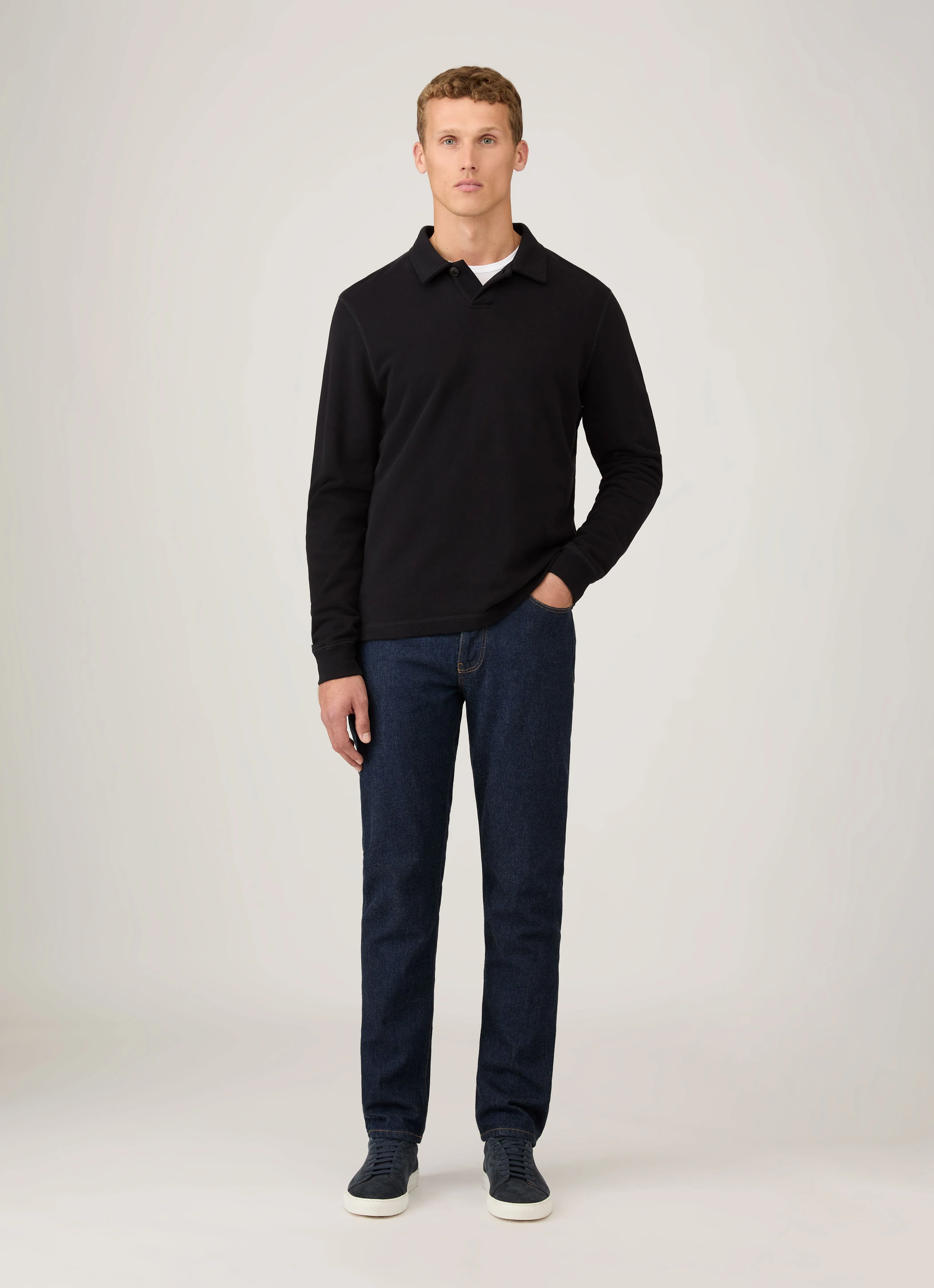 Men's Loopback Polo Sweatshirt in Black - Image 3