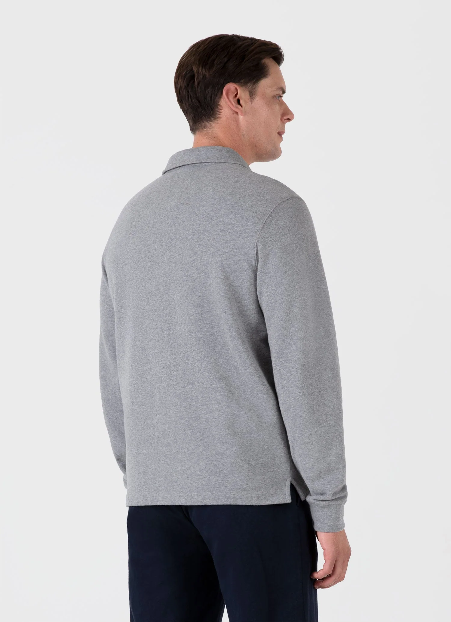 Men's Loopback Polo Sweatshirt in Grey Melange - Image 5