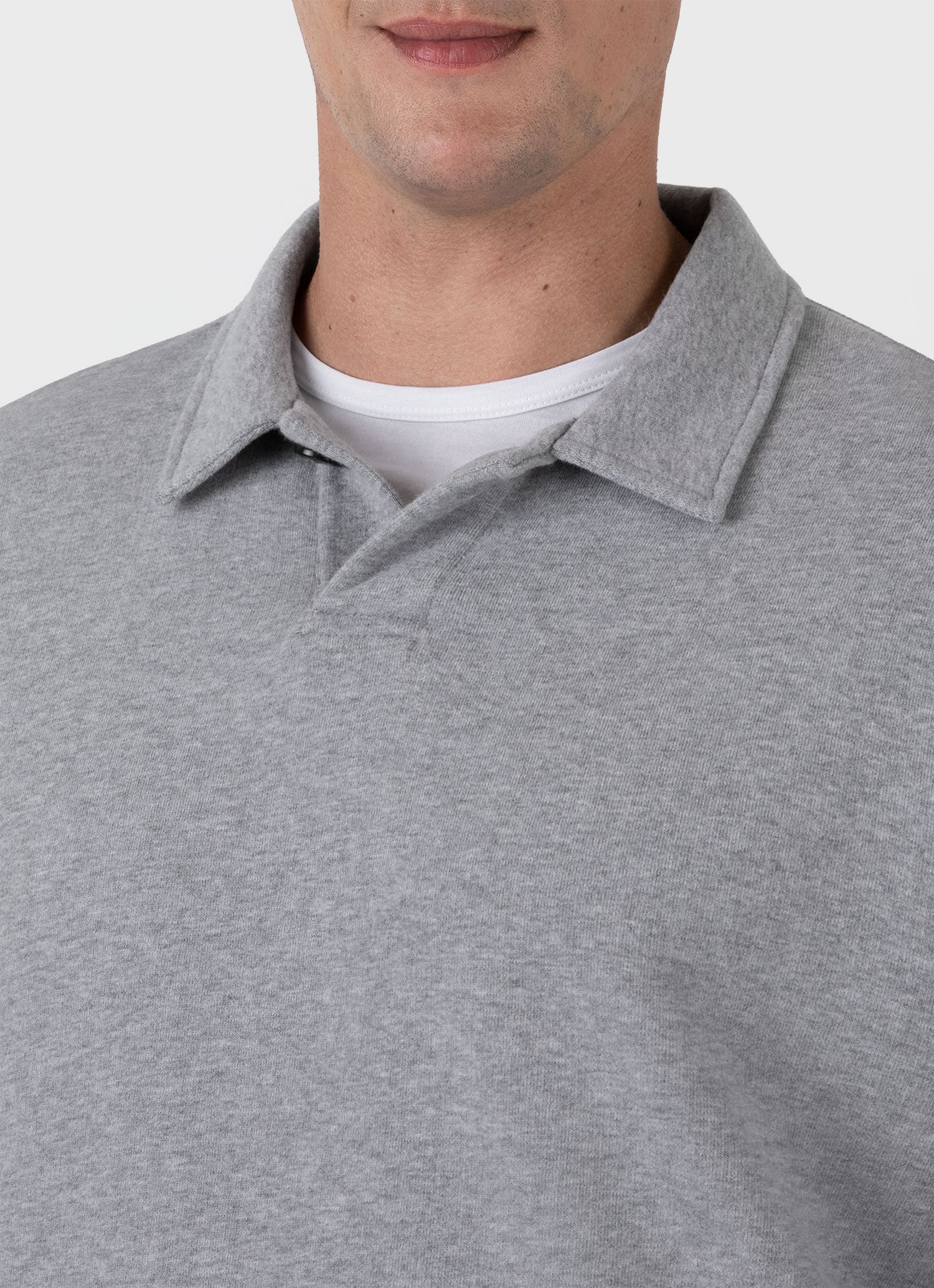 Men's Loopback Polo Sweatshirt in Grey Melange - Image 6