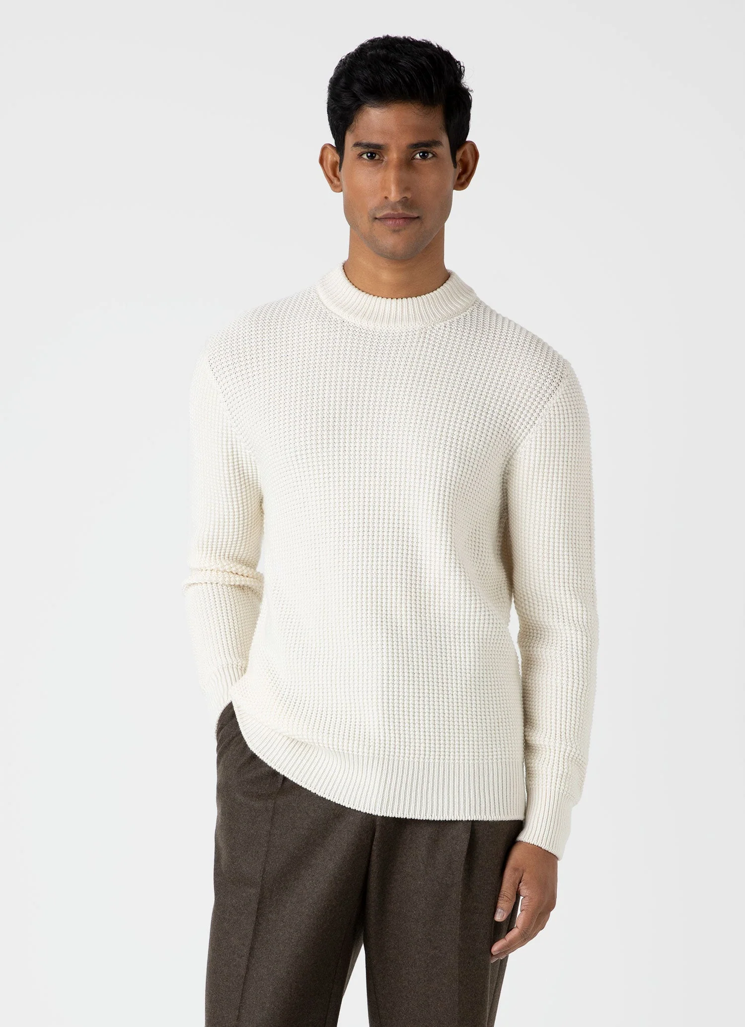 Men's Mariner Mock Neck Jumper in Ecru - Image 2