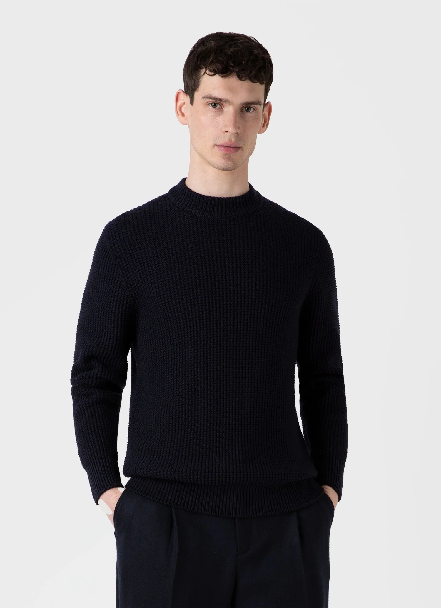 Men's Mariner Mock Neck Jumper in Light Navy - Image 2