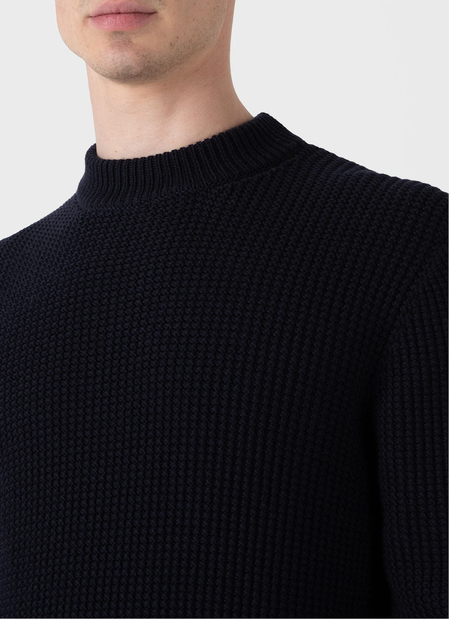 Men's Mariner Mock Neck Jumper in Light Navy - Image 6