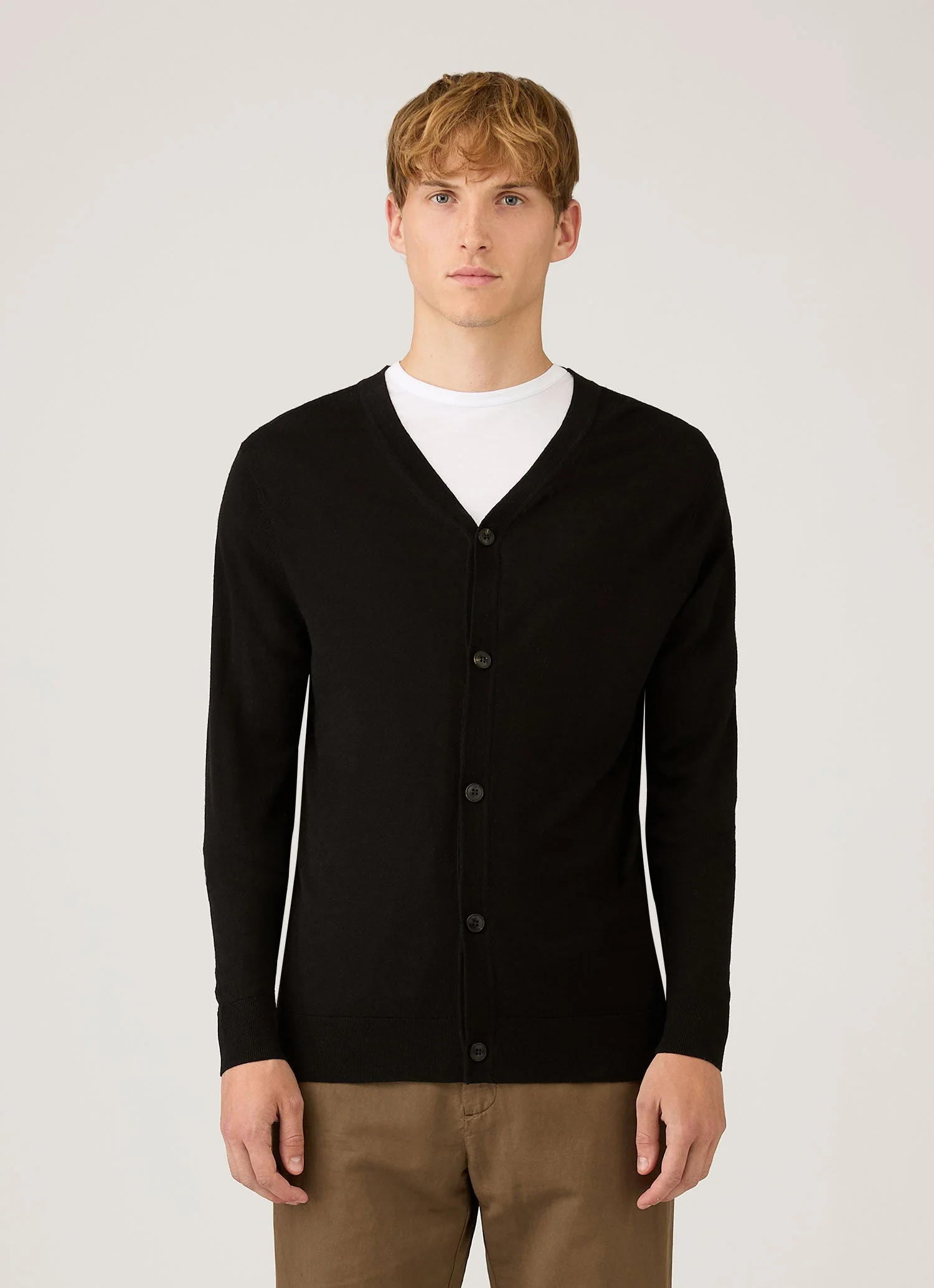 Men's Extra-Fine Merino Cardigan in Black - Image 2