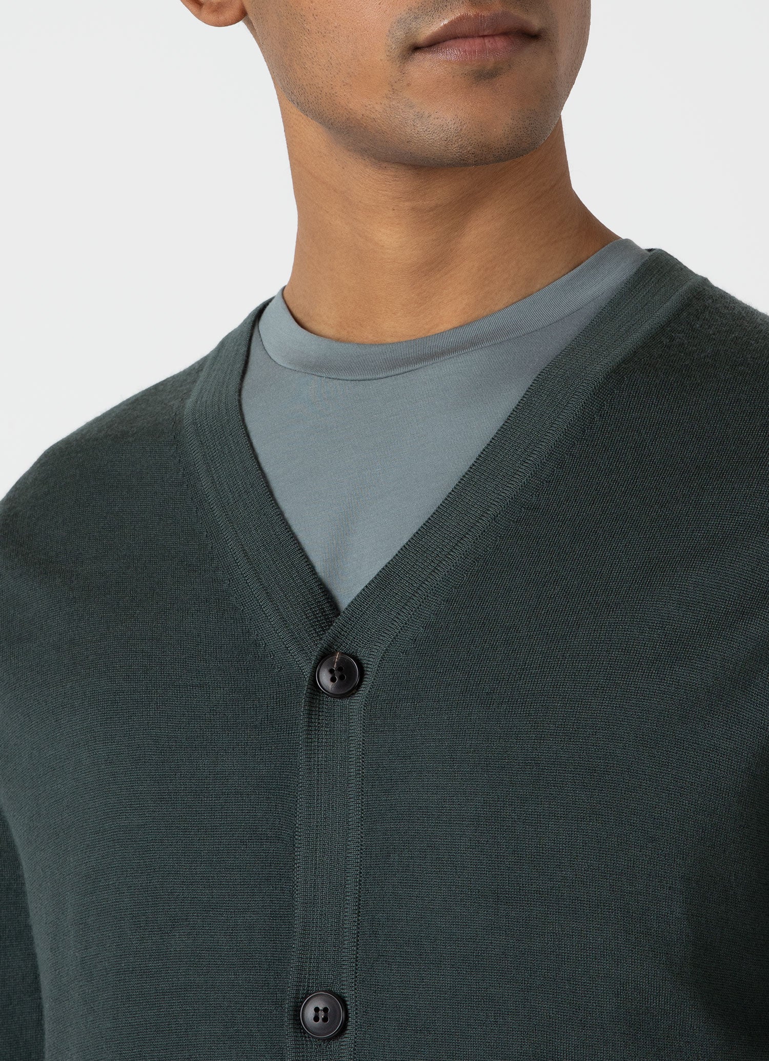 Men's Extra-Fine Merino Cardigan in Drill Green - Image 6