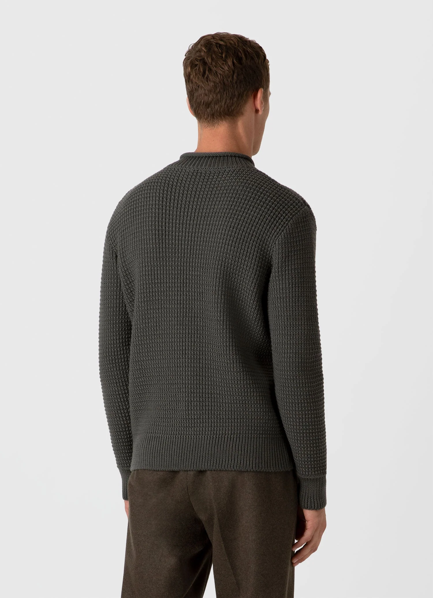 Men's Merino Fisherman Jumper in Khaki - Image 5