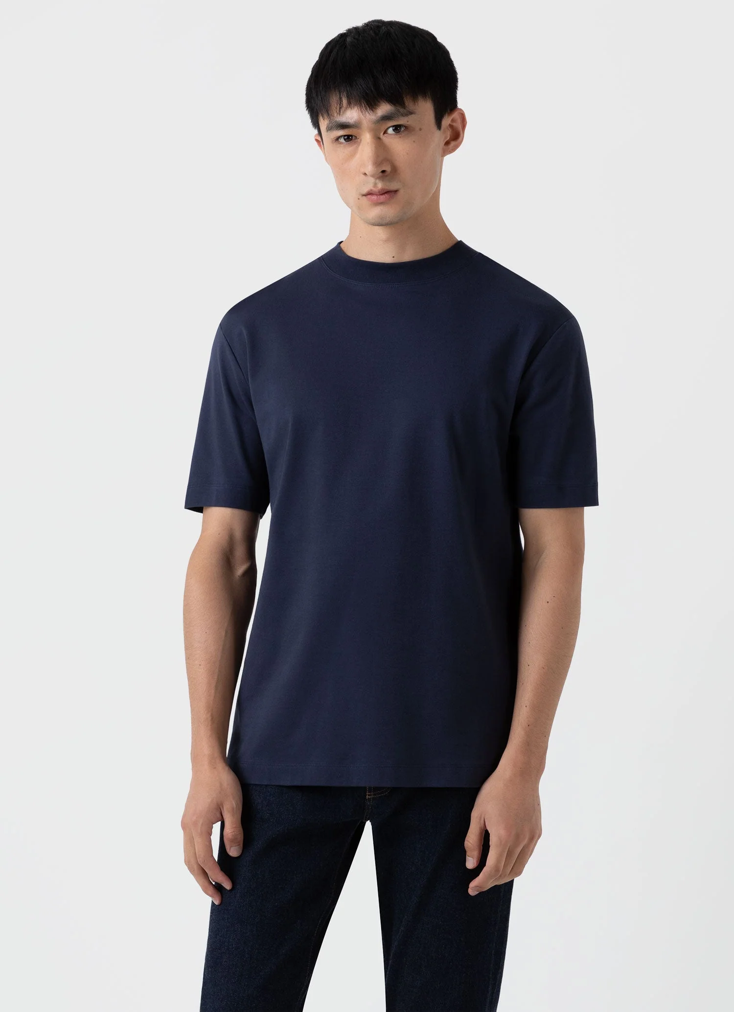 Men's Brushed Cotton Mock Neck in Navy - Image 5