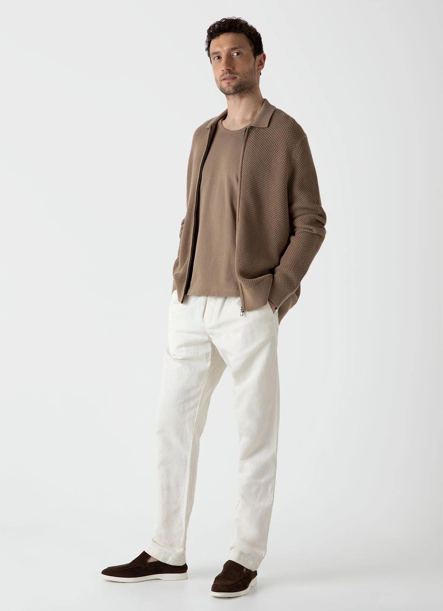 Men's Mr Porter Mesh Knit Jacket in Oat - Image 3