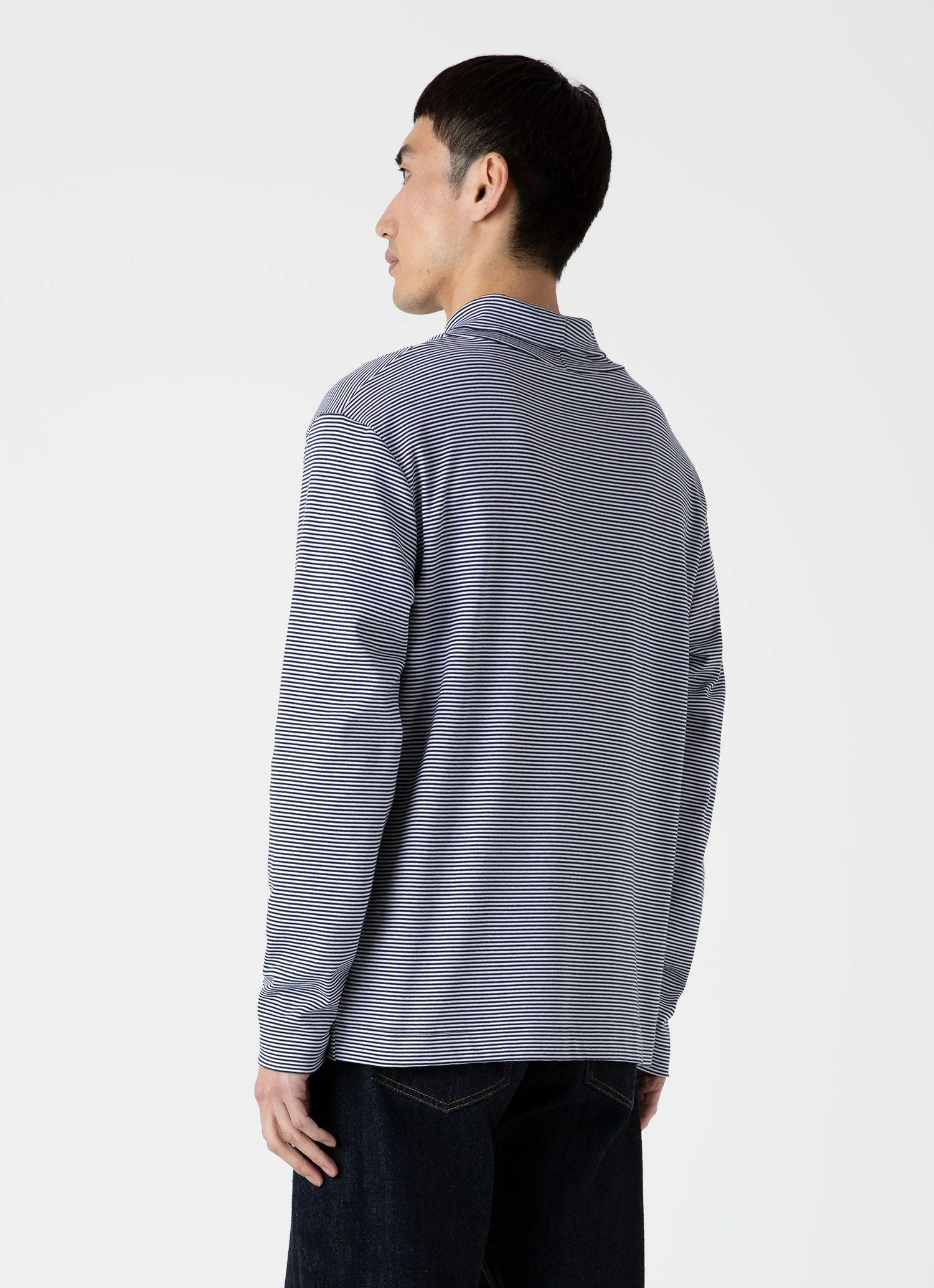 Men's Sunspel x Nigel Cabourn Carbon Brushed Roll Neck in Navy/White - Image 5