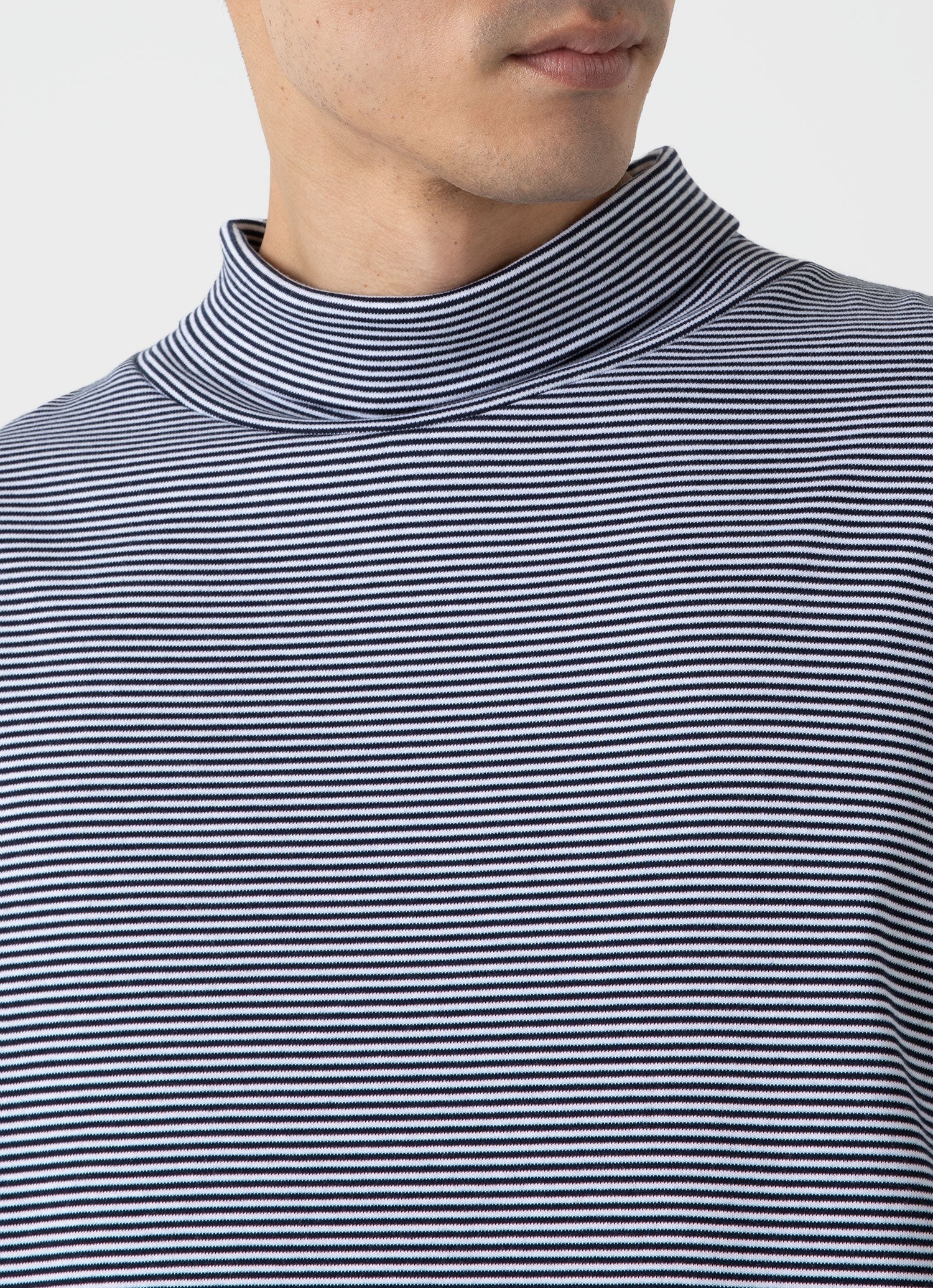 Men's Sunspel x Nigel Cabourn Carbon Brushed Roll Neck in Navy/White - Image 6