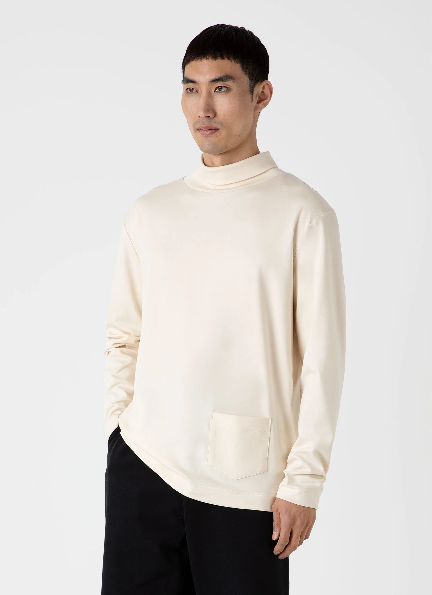 Men's Sunspel x Nigel Cabourn Carbon Brushed Roll Neck in Undyed - Image 2