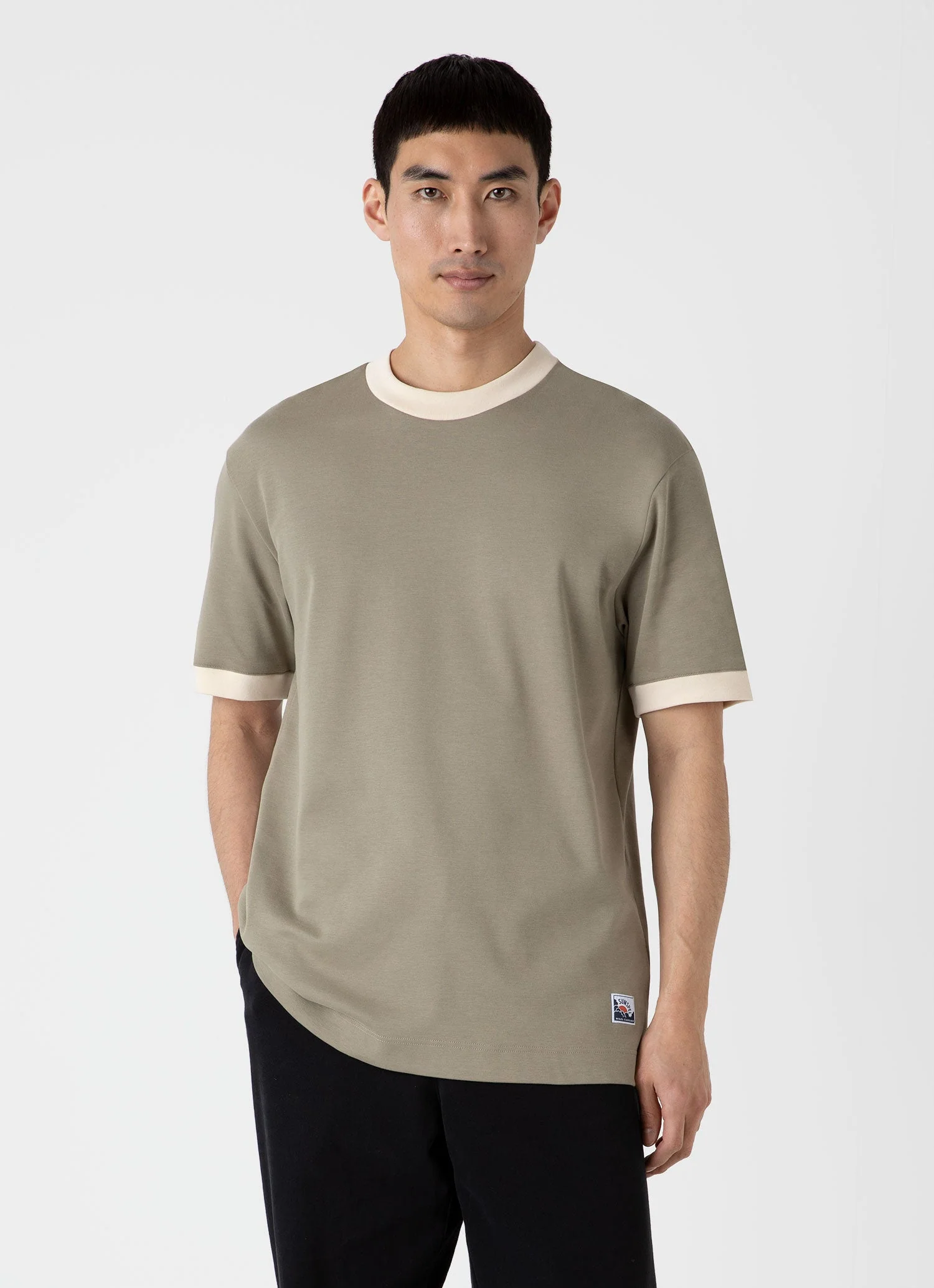 Men's Sunspel x Nigel Cabourn Carbon Brushed T-shirt in Earth - Image 2
