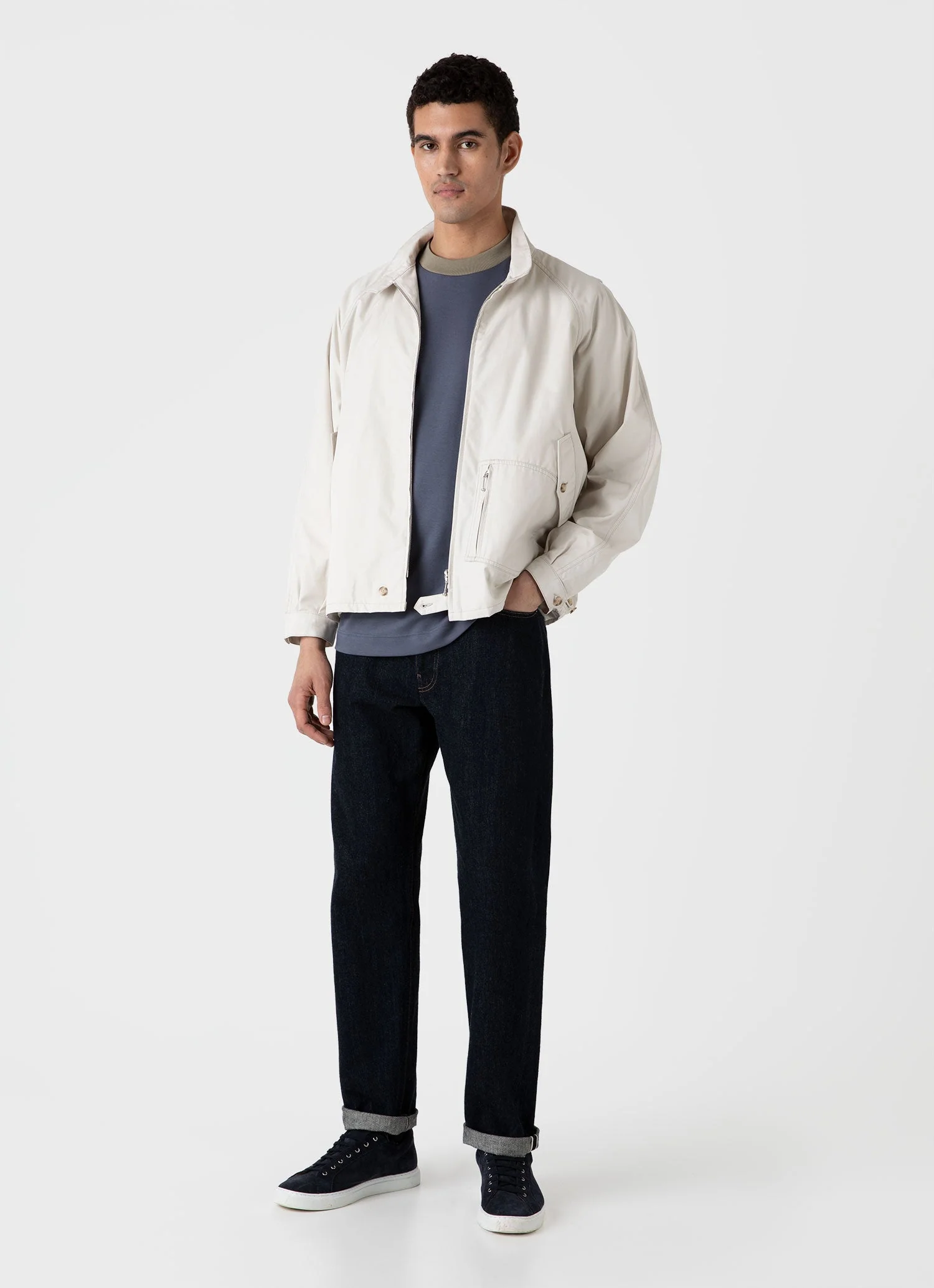 Men's Sunspel x Nigel Cabourn Carbon Brushed T-shirt in Slate Blue - Image 3