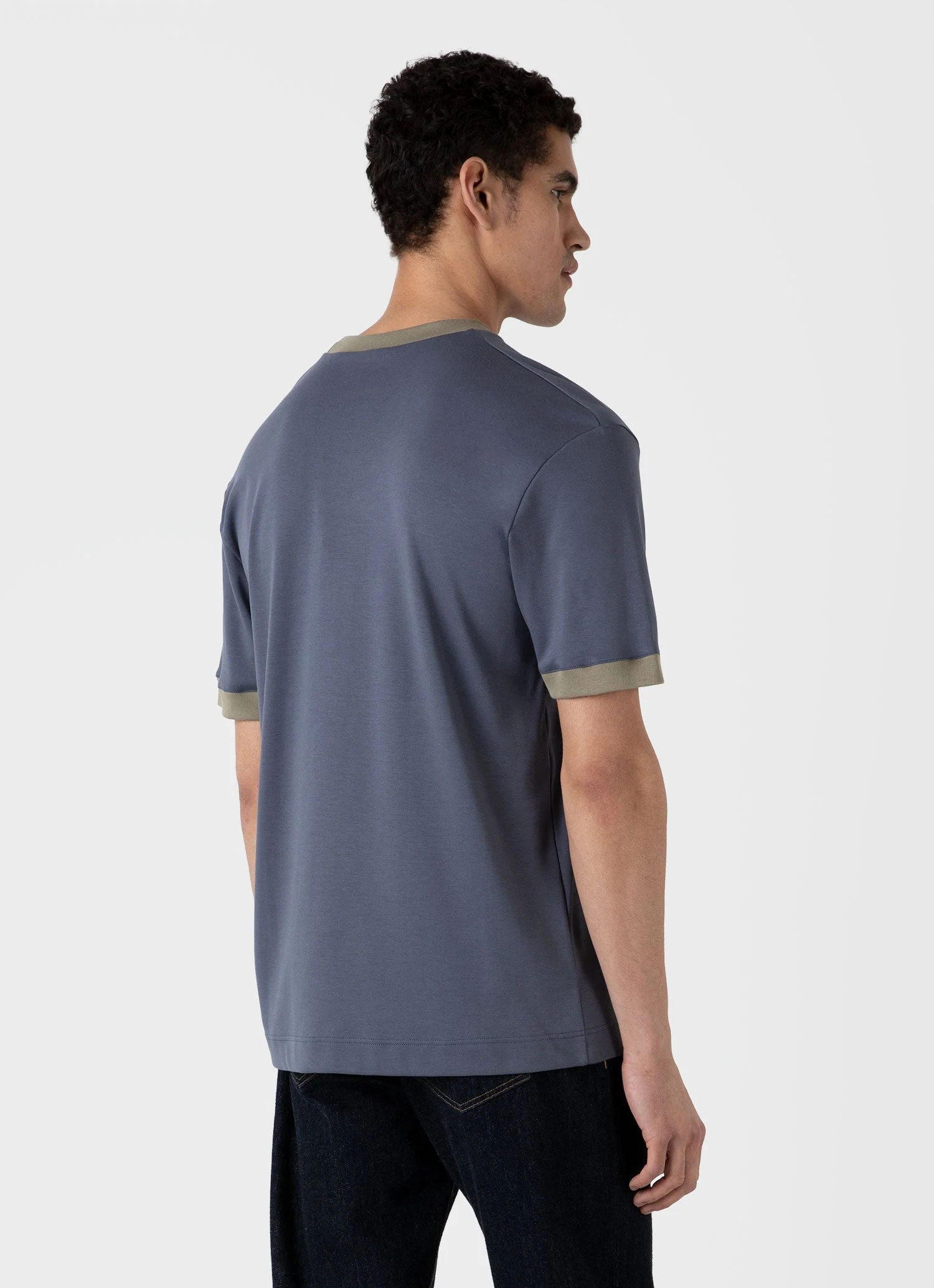 Men's Sunspel x Nigel Cabourn Carbon Brushed T-shirt in Slate Blue - Image 5