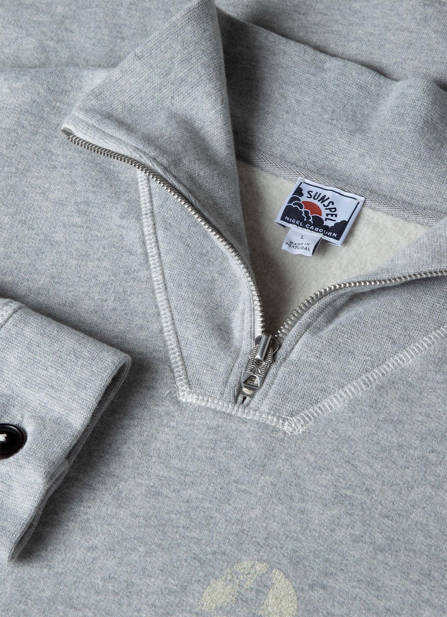 Men's Sunspel x Nigel Cabourn Half Zip Sweatshirt in Light Grey Melange - Image 4