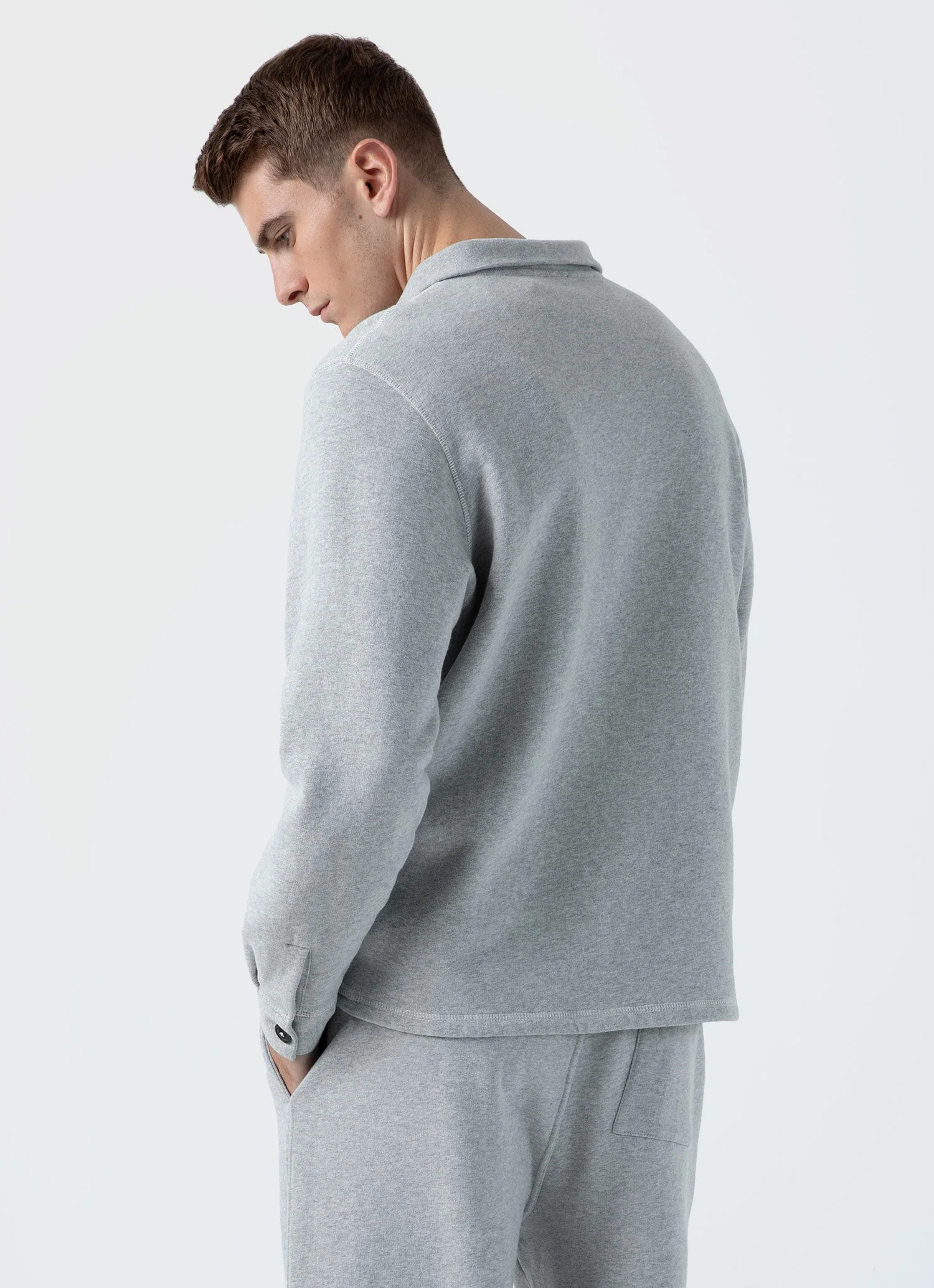 Men's Sunspel x Nigel Cabourn Half Zip Sweatshirt in Light Grey Melange - Image 5