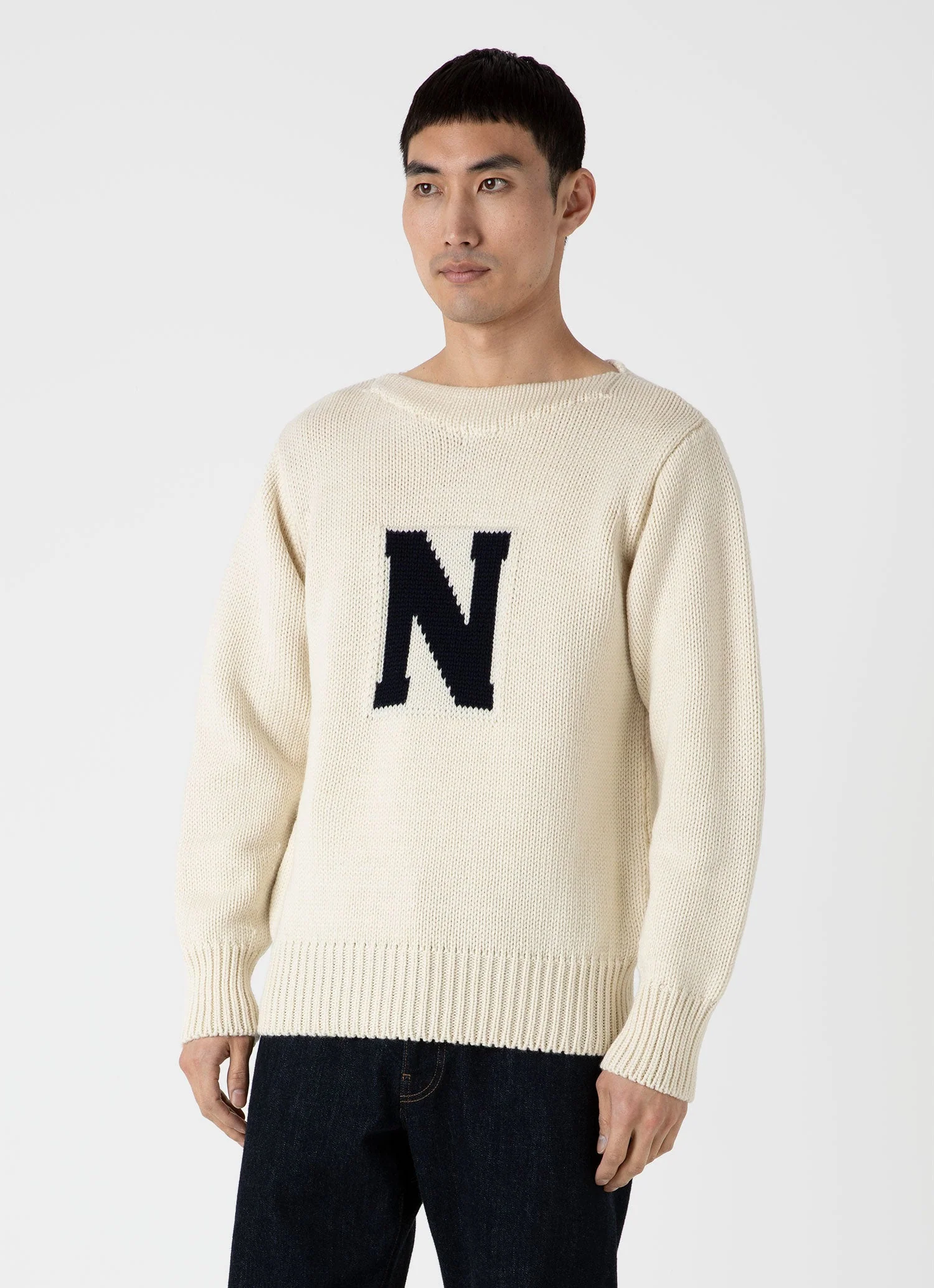 Men's Sunspel x Nigel Cabourn Wide Neck Crew in Ecru - Image 2