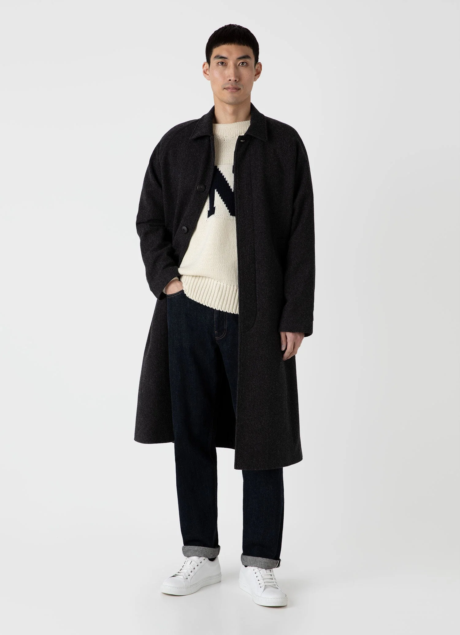 Men's Sunspel x Nigel Cabourn Wide Neck Crew in Ecru - Image 3