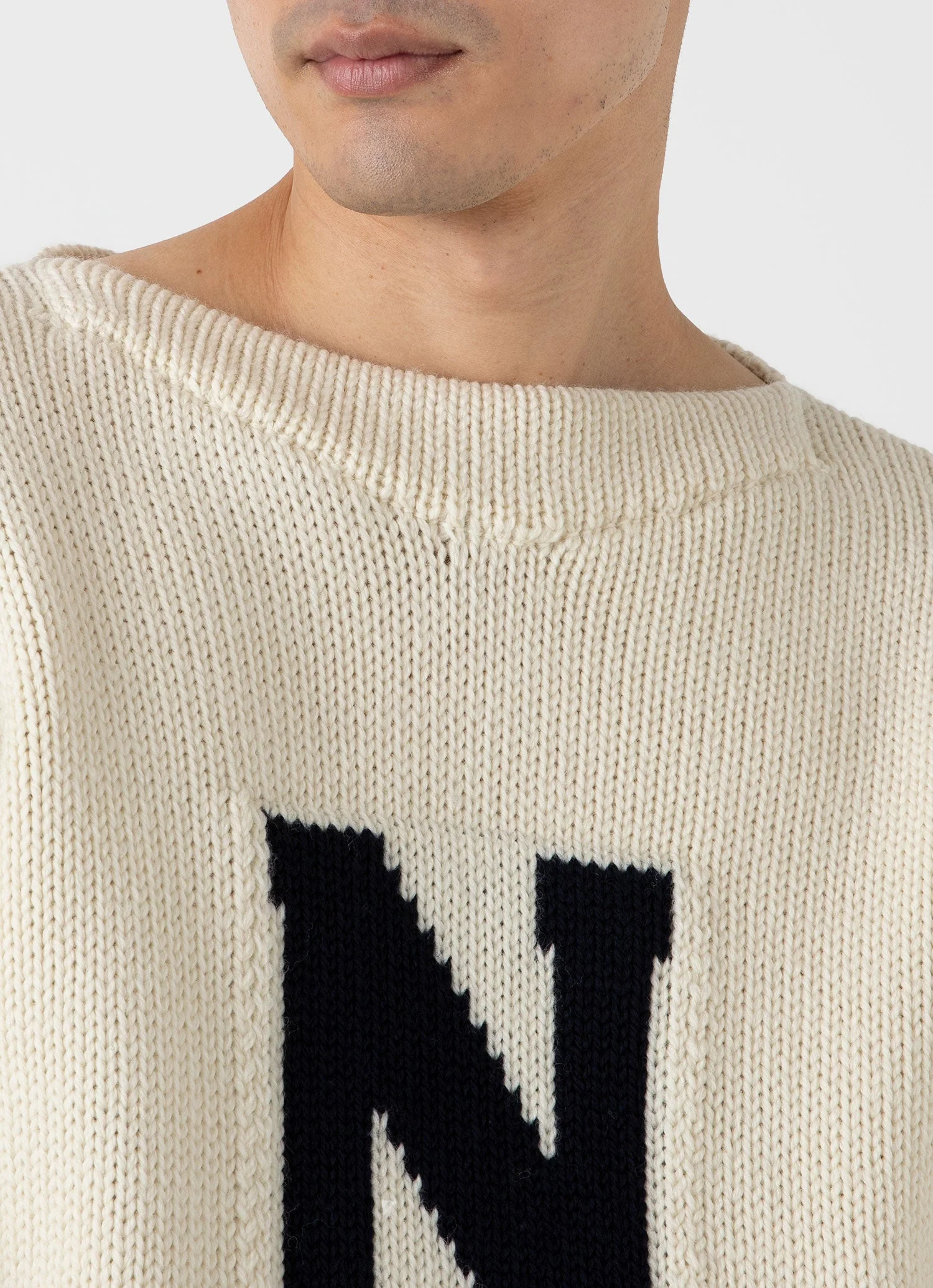 Men's Sunspel x Nigel Cabourn Wide Neck Crew in Ecru - Image 6