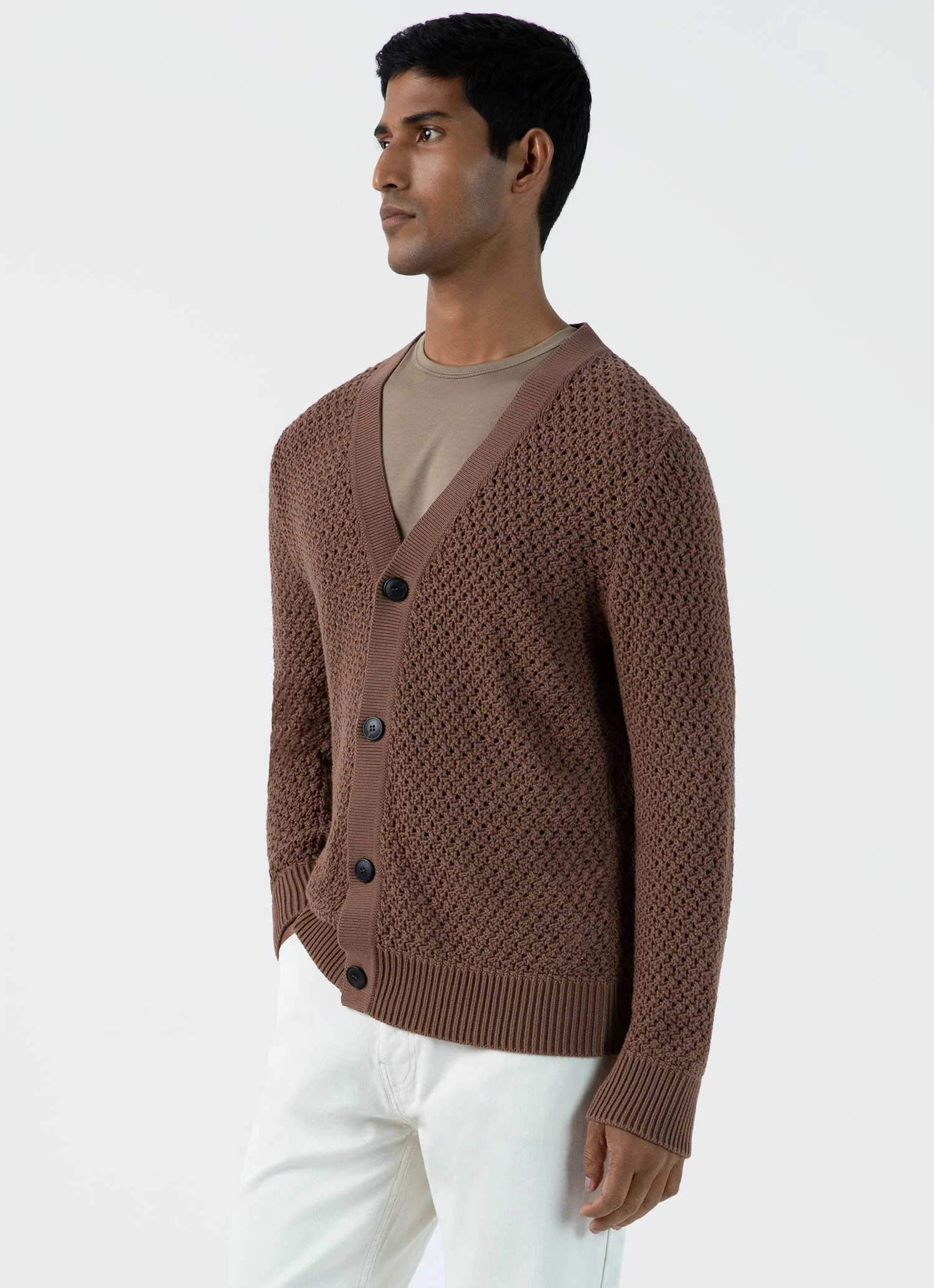 Men's Open Stitch Cardigan in Brown - Image 2