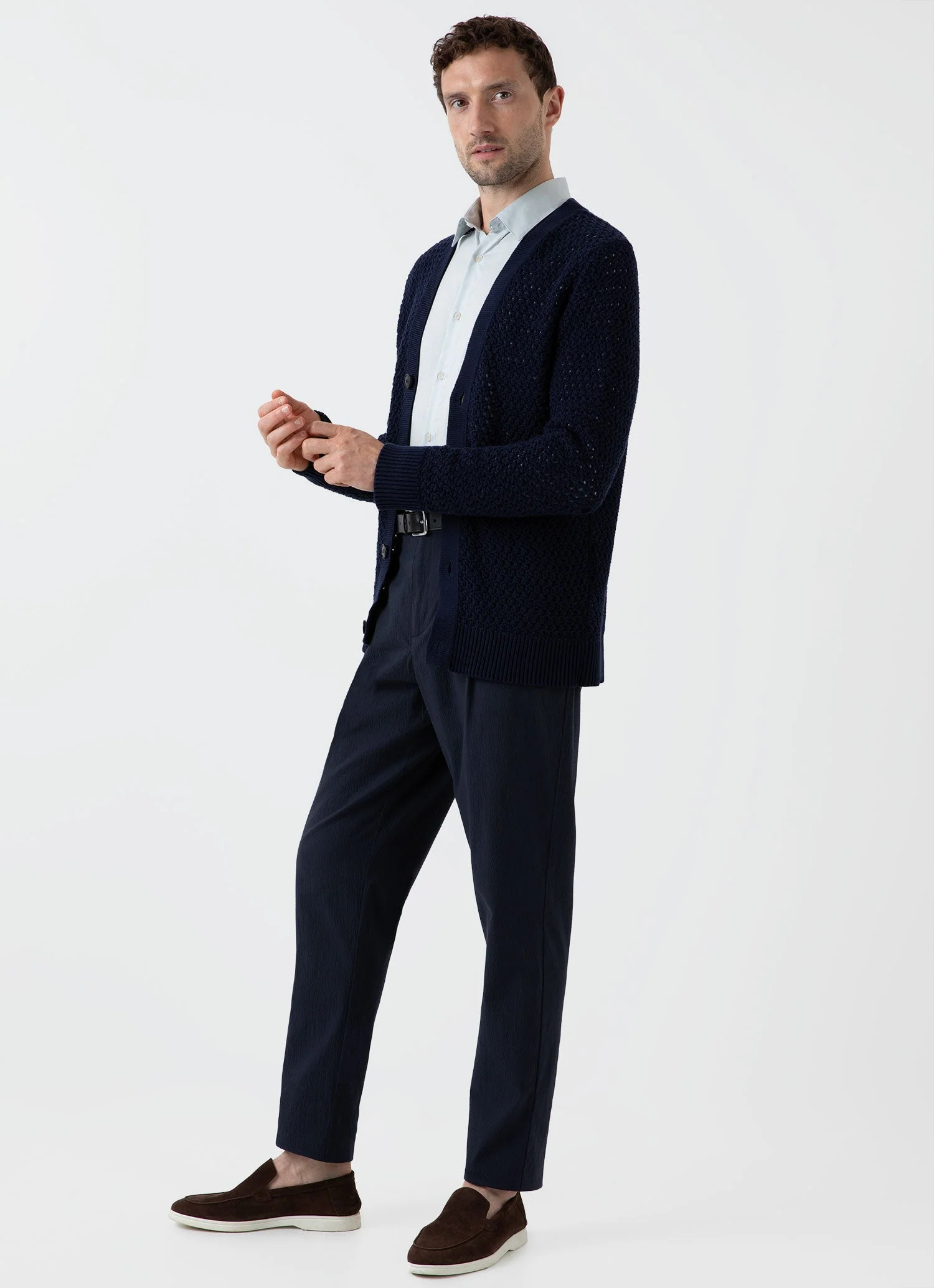 Men's Open Stitch Cardigan in Navy - Image 3